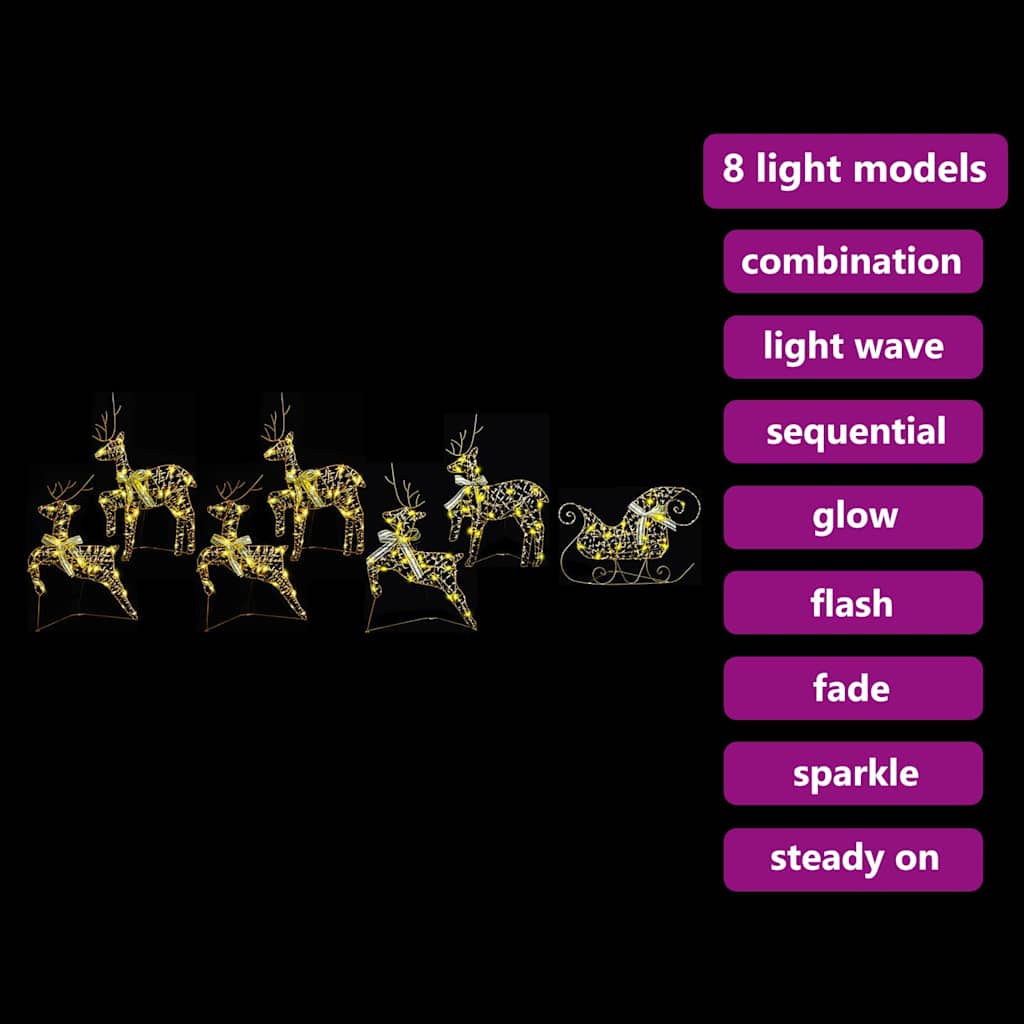 LED Rensdyr 7 stk. 40 LED'er Guld 44 x 18 x 65,5 cm PET