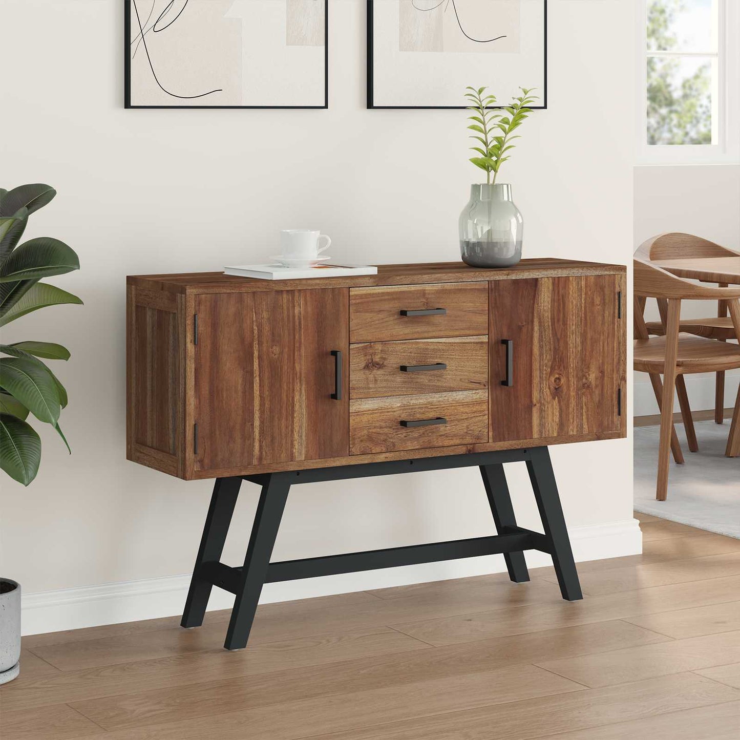 TV-bord 110 x 30 x 75 cm Naturfarvet Massiv Teaktræ