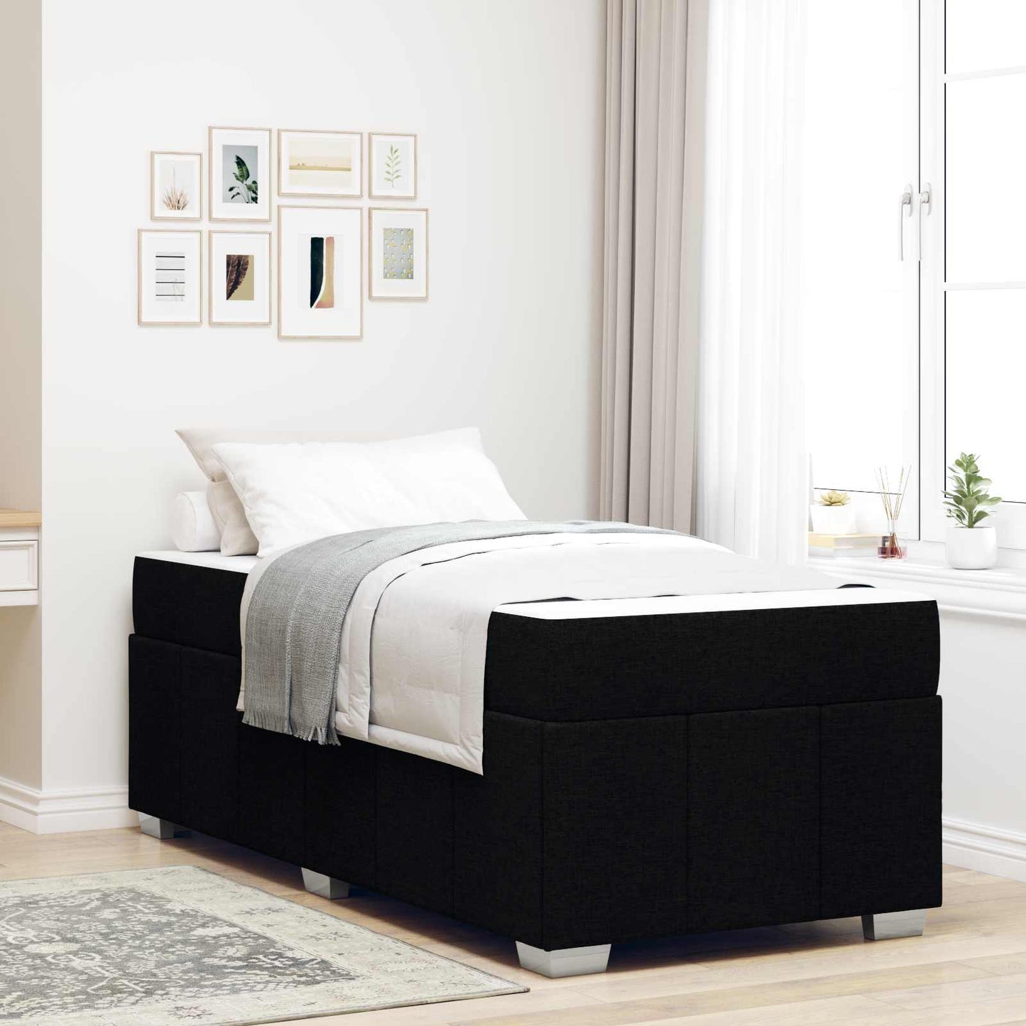Sengestel med madras Sort 90 x 200 cm Stof