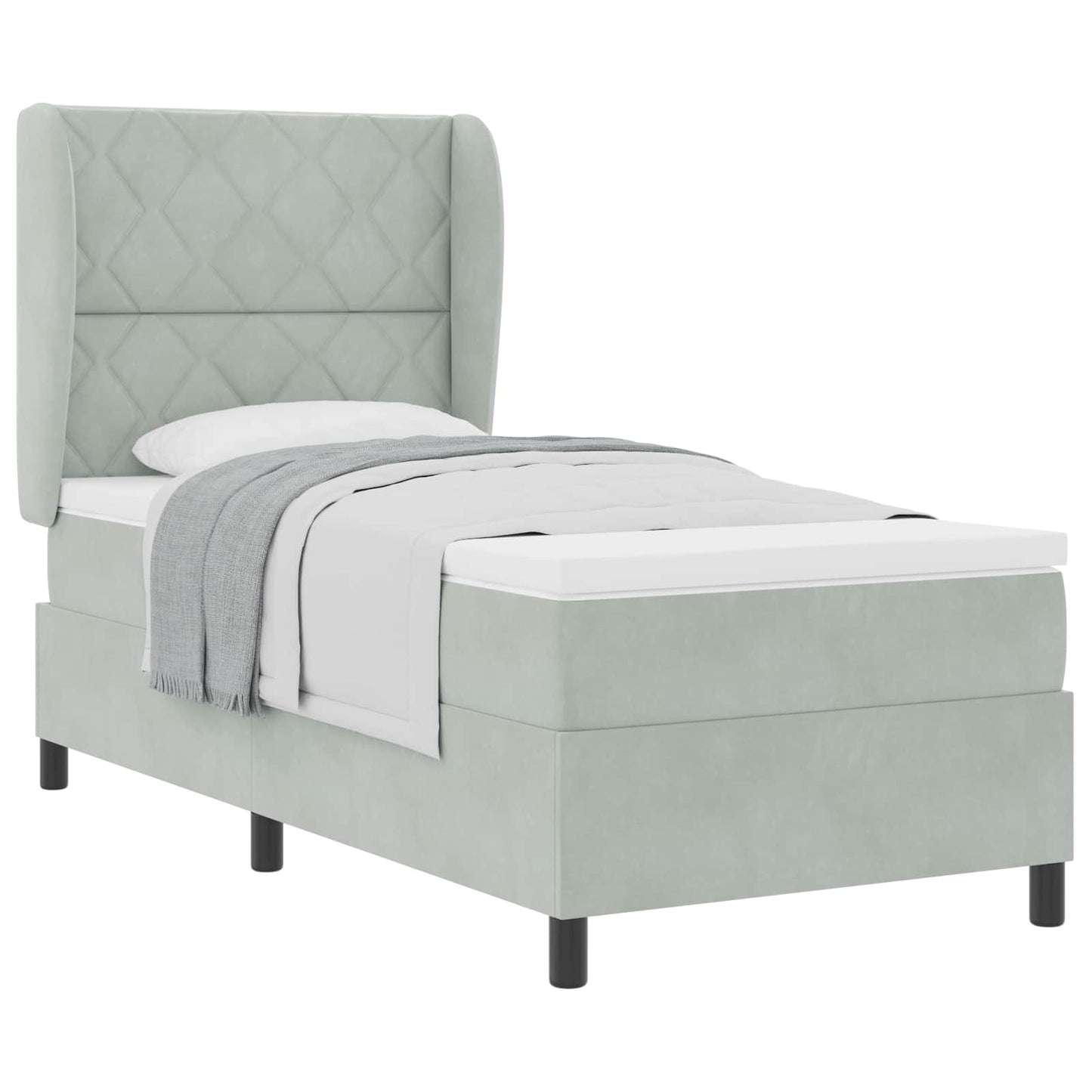 Box spring seng med hovedgærde Lysegrå 190 x 90 cm Fløjl