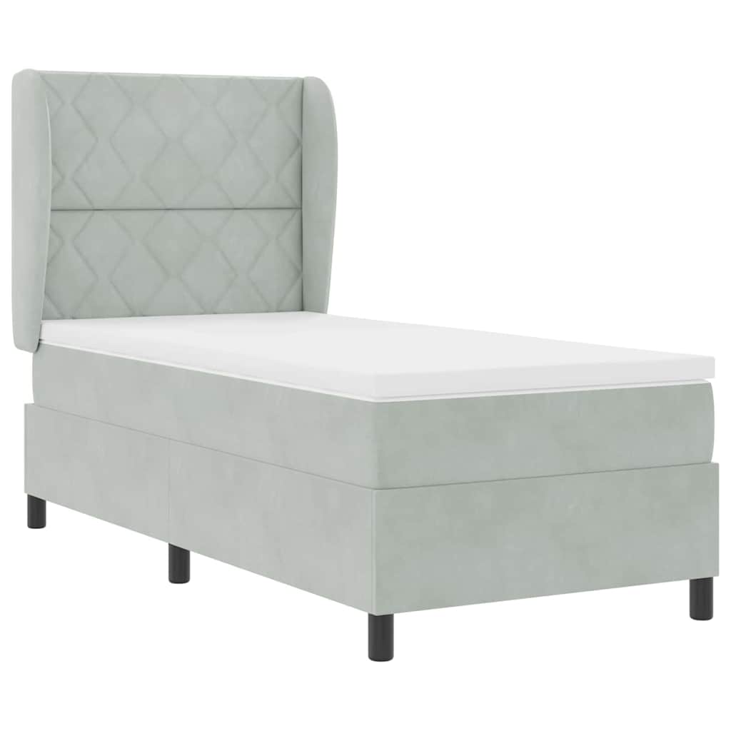 Box spring seng med hovedgærde Lysegrå 190 x 90 cm Fløjl