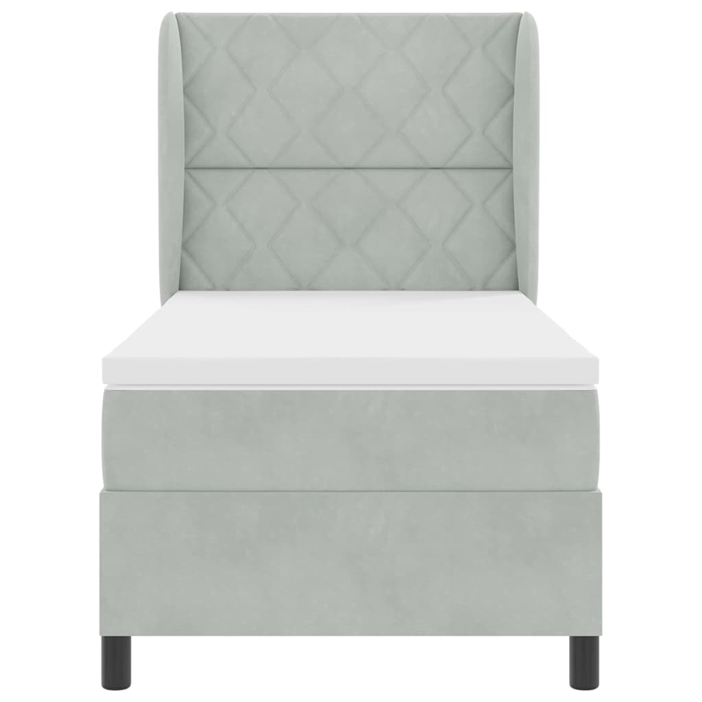 Box spring seng med hovedgærde Lysegrå 190 x 90 cm Fløjl