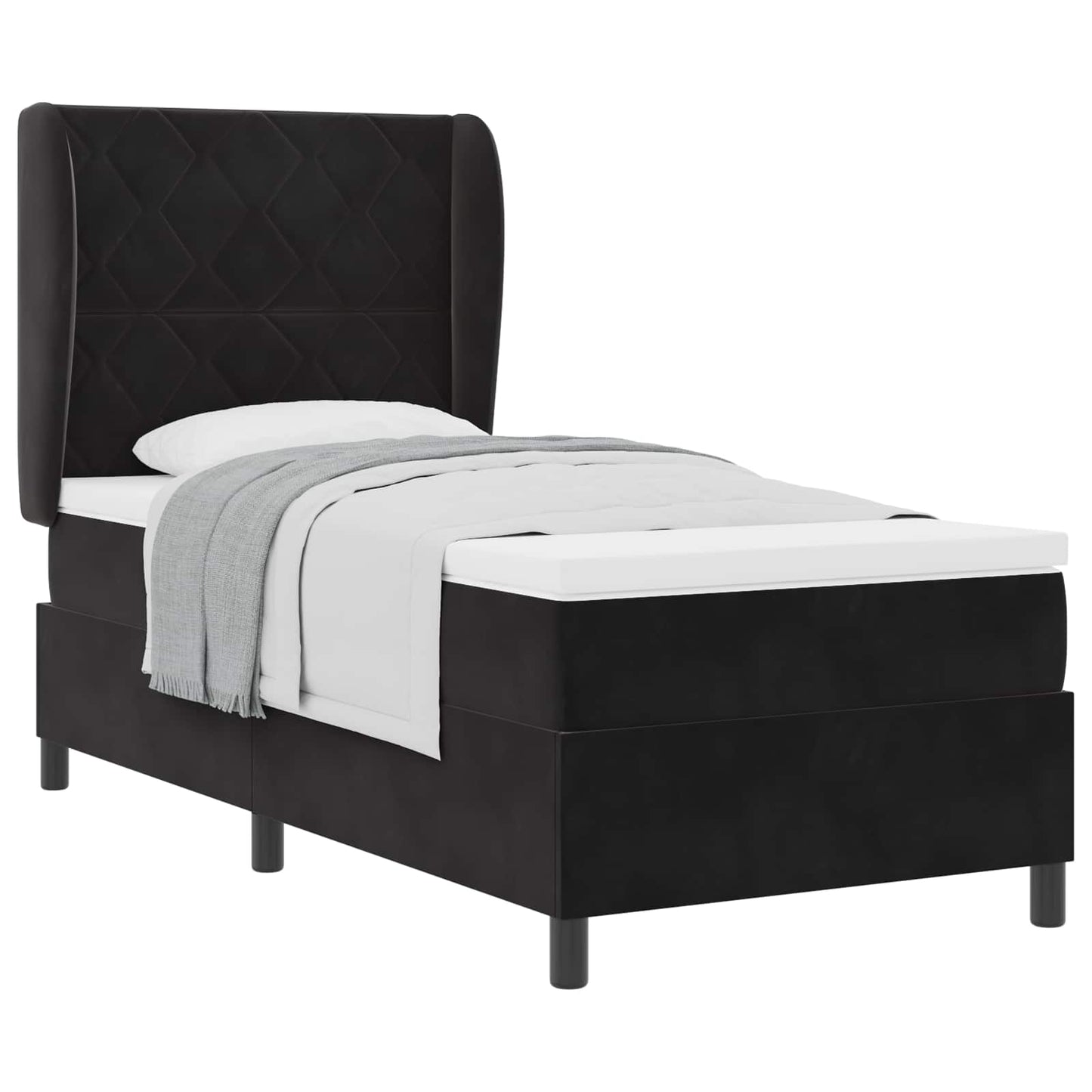Box spring seng med hovedgærde Sort 190 x 90 cm Fløjl
