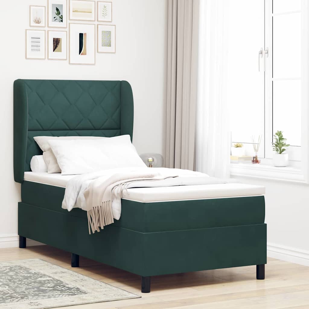 Box spring seng med hovedgærde Mørkegrøn 190 x 90 cm Fløjl