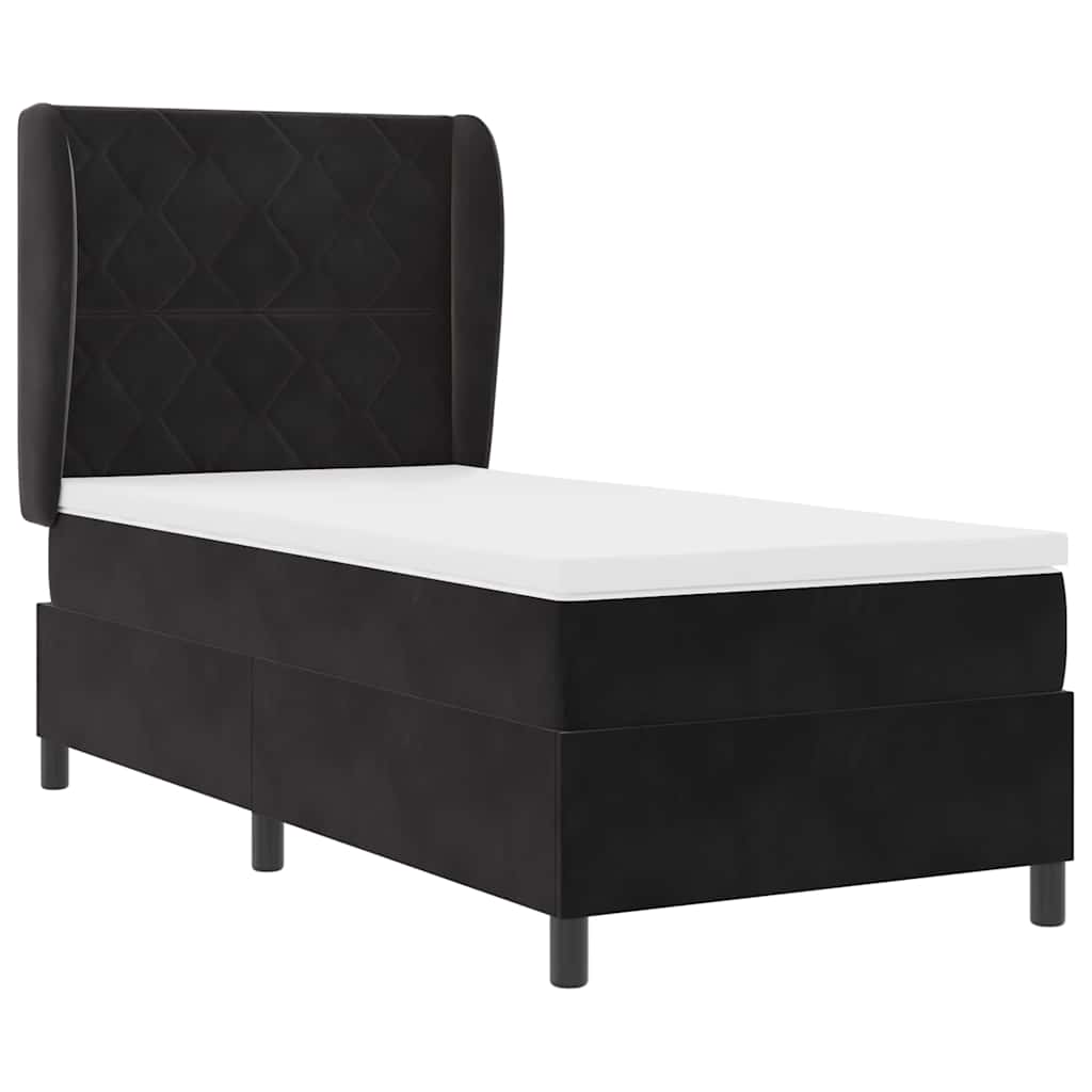 Box spring seng med hovedgærde Sort 200 x 90 cm Fløjl