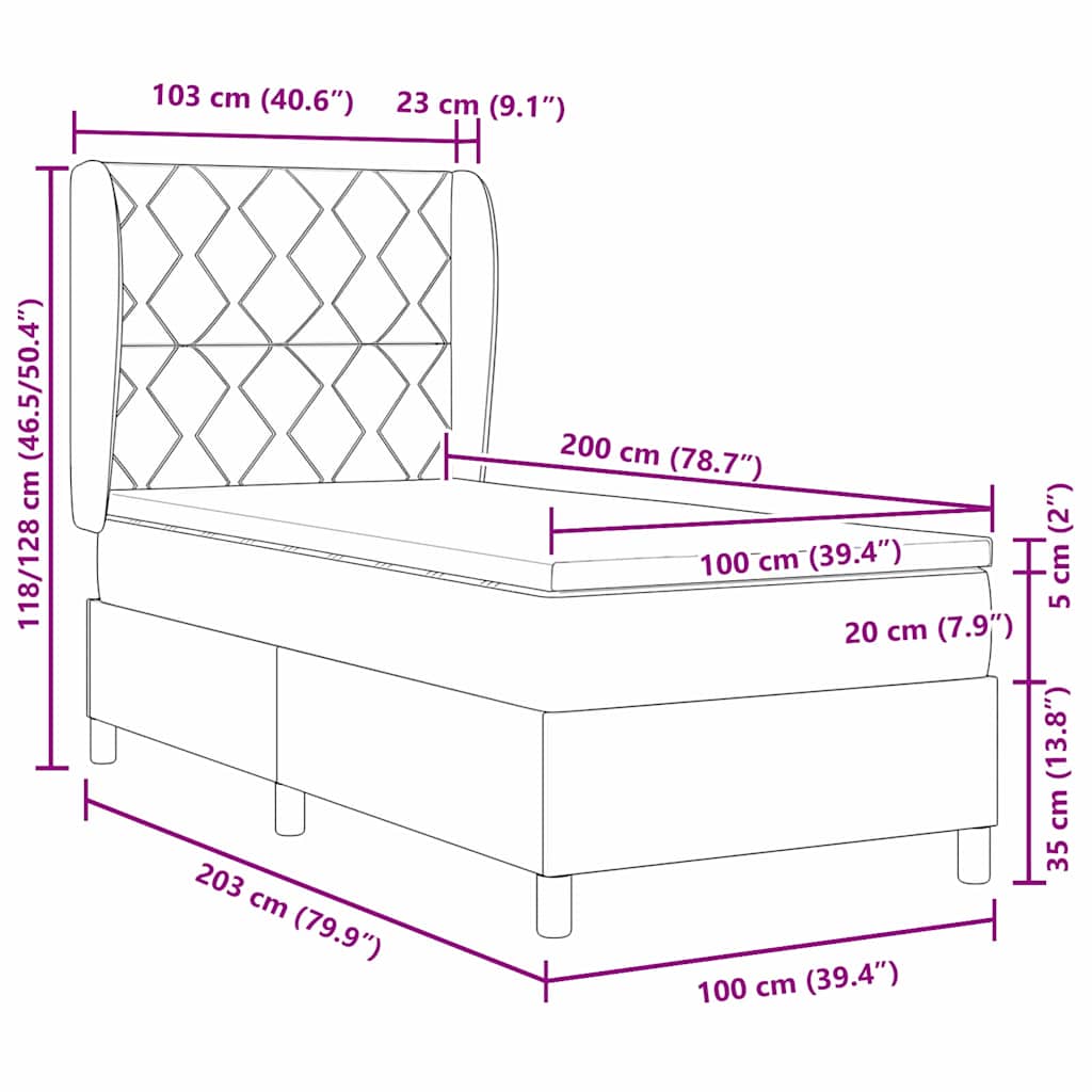 Box spring seng med hovedgærde Sort 200 x 100 cm Fløjl