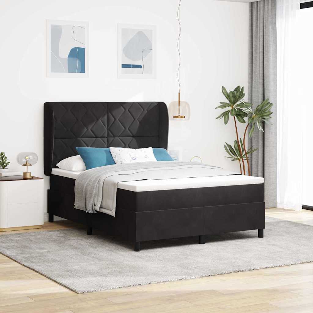 Box spring seng med hovedgærde Sort 200 x 140 cm Fløjl