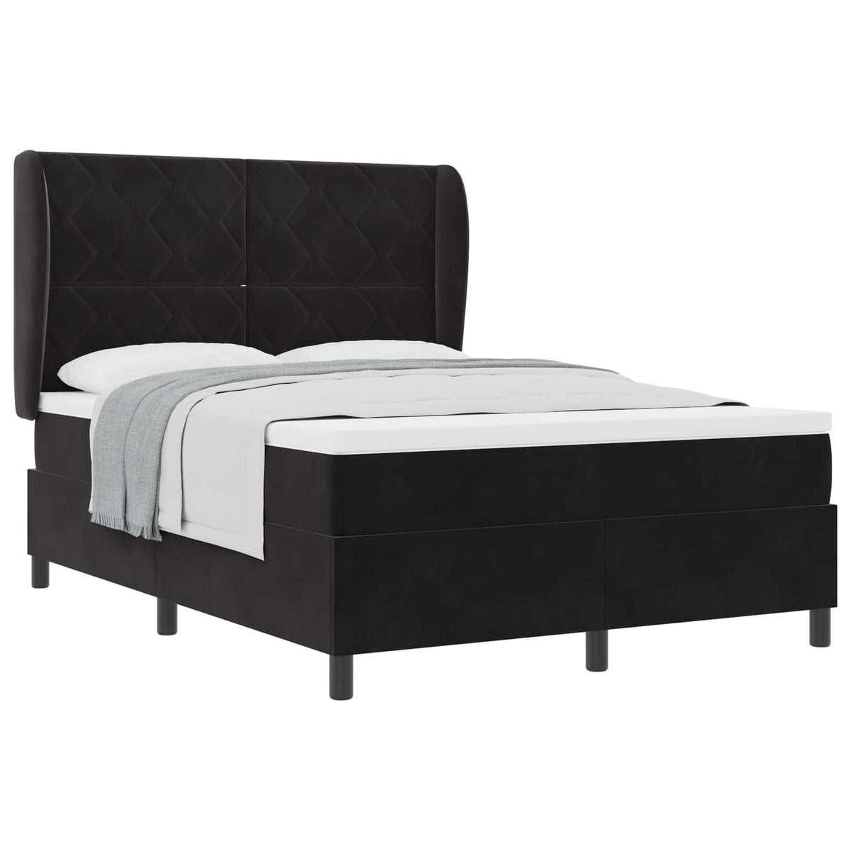 Box spring seng med hovedgærde Sort 200 x 140 cm Fløjl