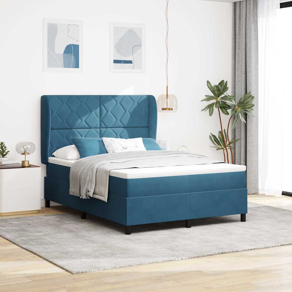 Box spring seng med hovedgærde Mørk blå 200 x 140 cm Fløjl