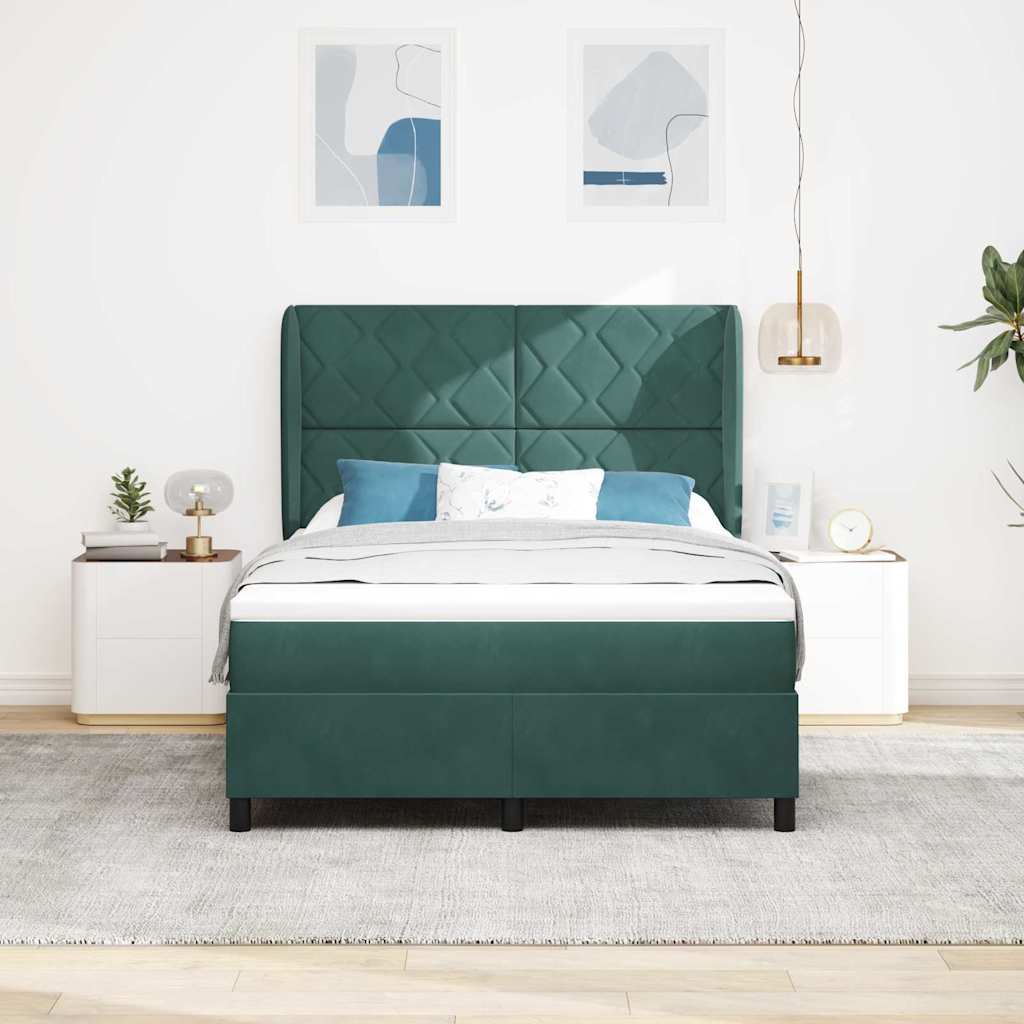 Box spring seng med hovedgærde Mørkegrøn 200 x 160 cm Fløjl
