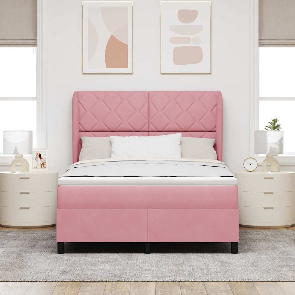 Box spring seng med hovedgærde Lyserød 200 x 160 cm Fløjl