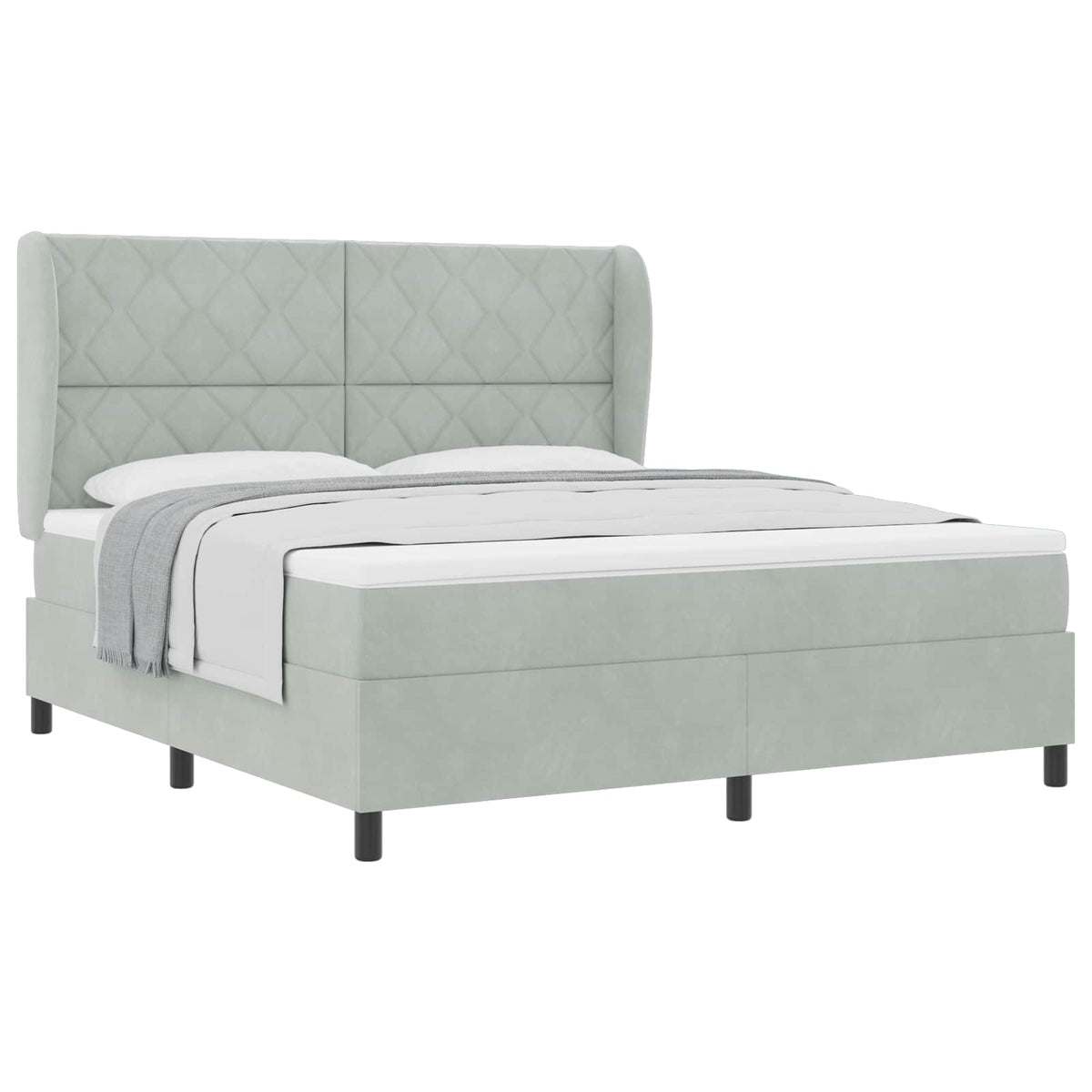 Box spring seng med hovedgærde Lysegrå 200 x 180 cm Fløjl