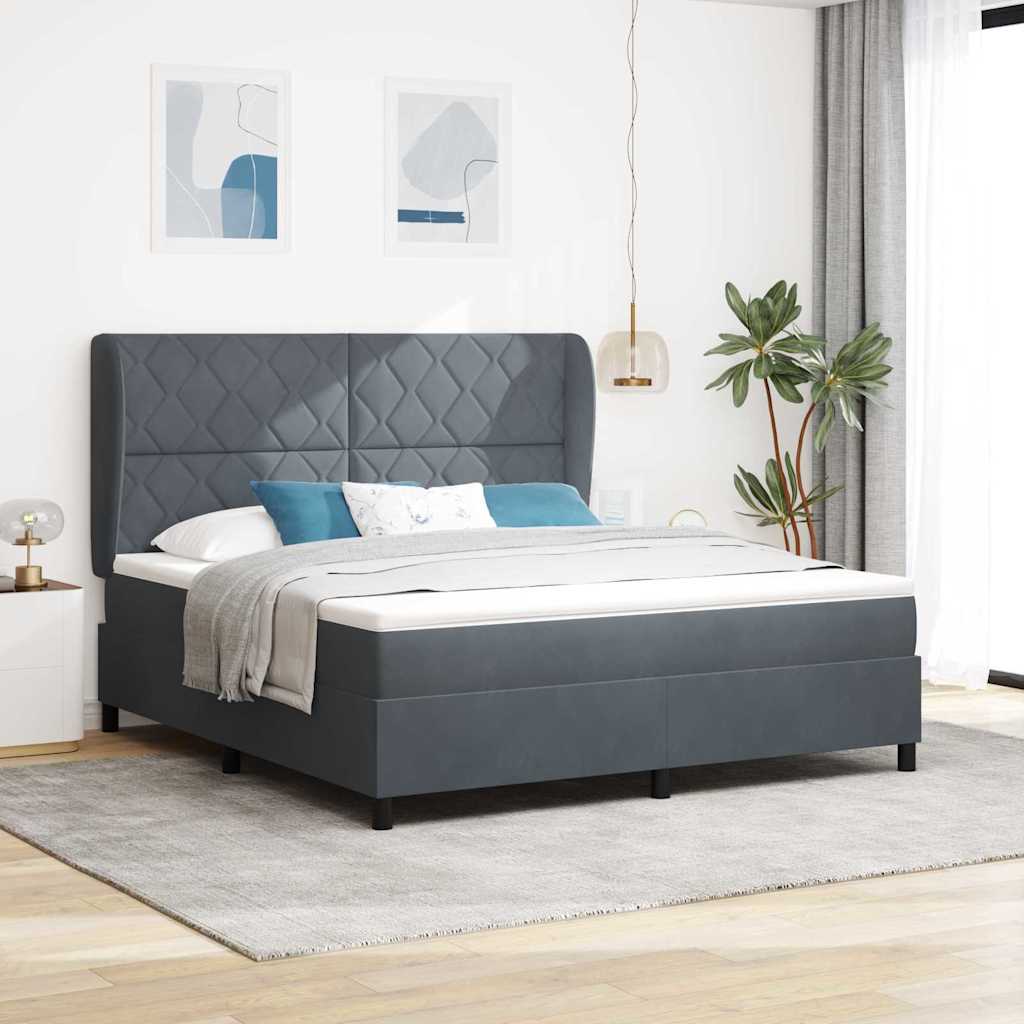 Box spring seng med hovedgærde Mørkegrå 200 x 180 cm Fløjl
