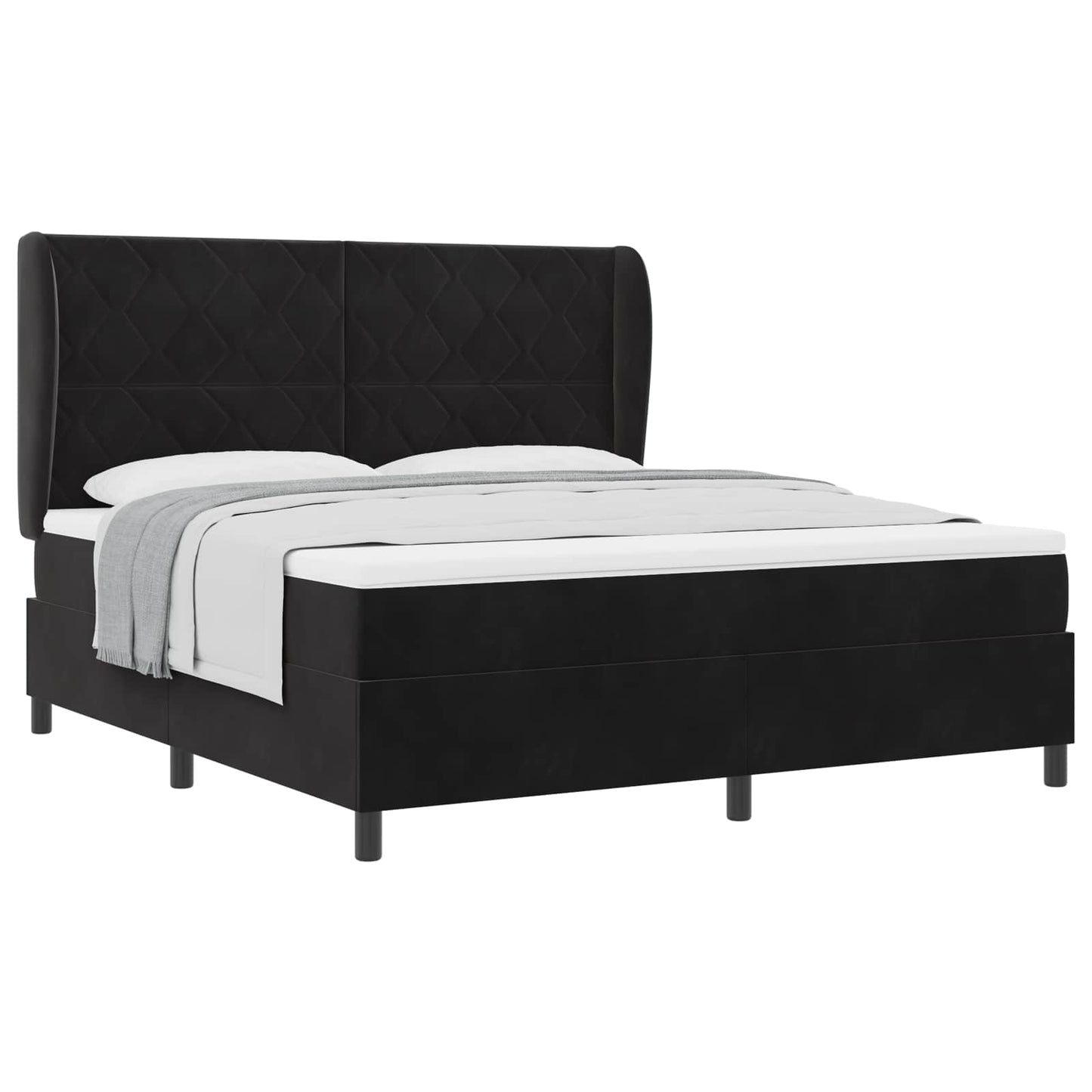 Box spring seng med hovedgærde Sort 200 x 180 cm Fløjl