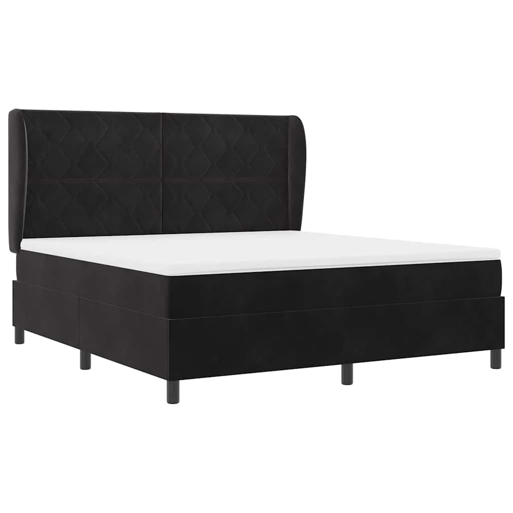 Box spring seng med hovedgærde Sort 200 x 180 cm Fløjl