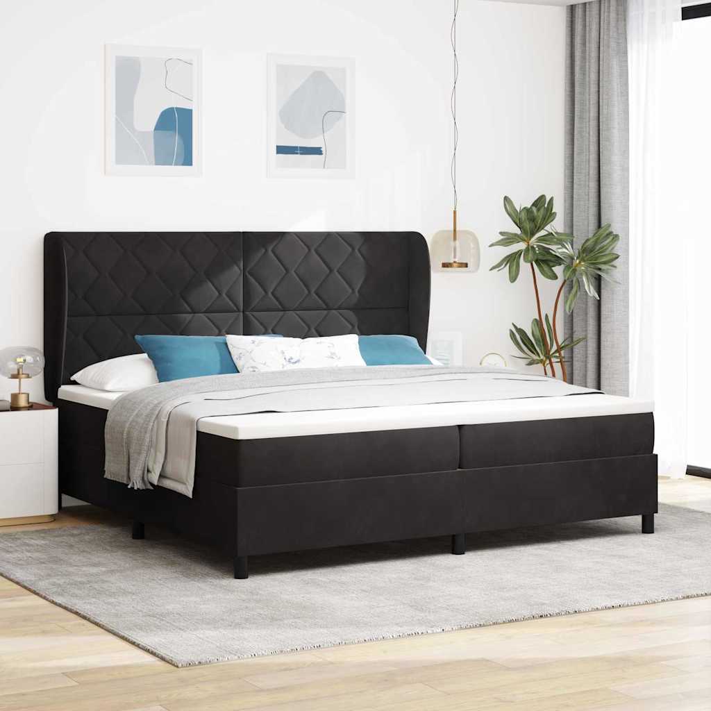 Box spring seng med hovedgærde Sort 200 x 200 cm Fløjl
