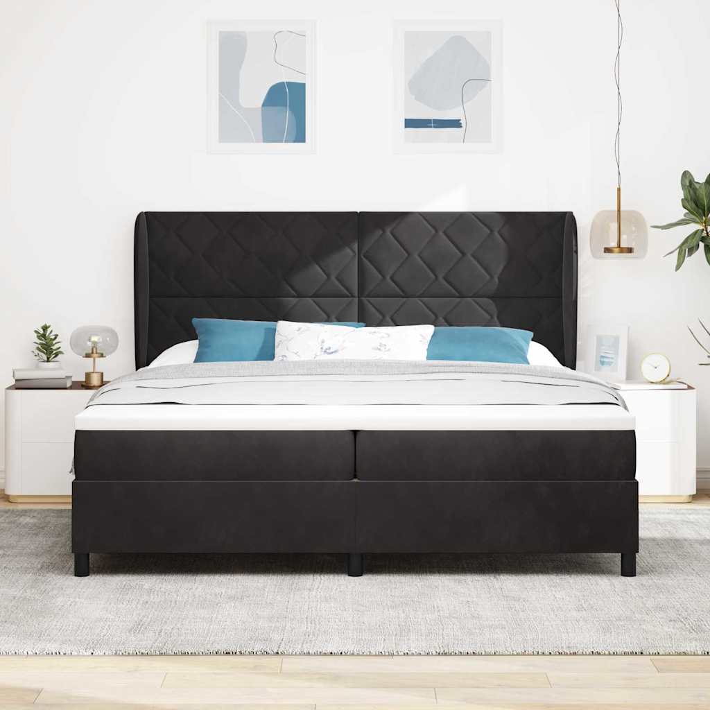 Box spring seng med hovedgærde Sort 200 x 200 cm Fløjl