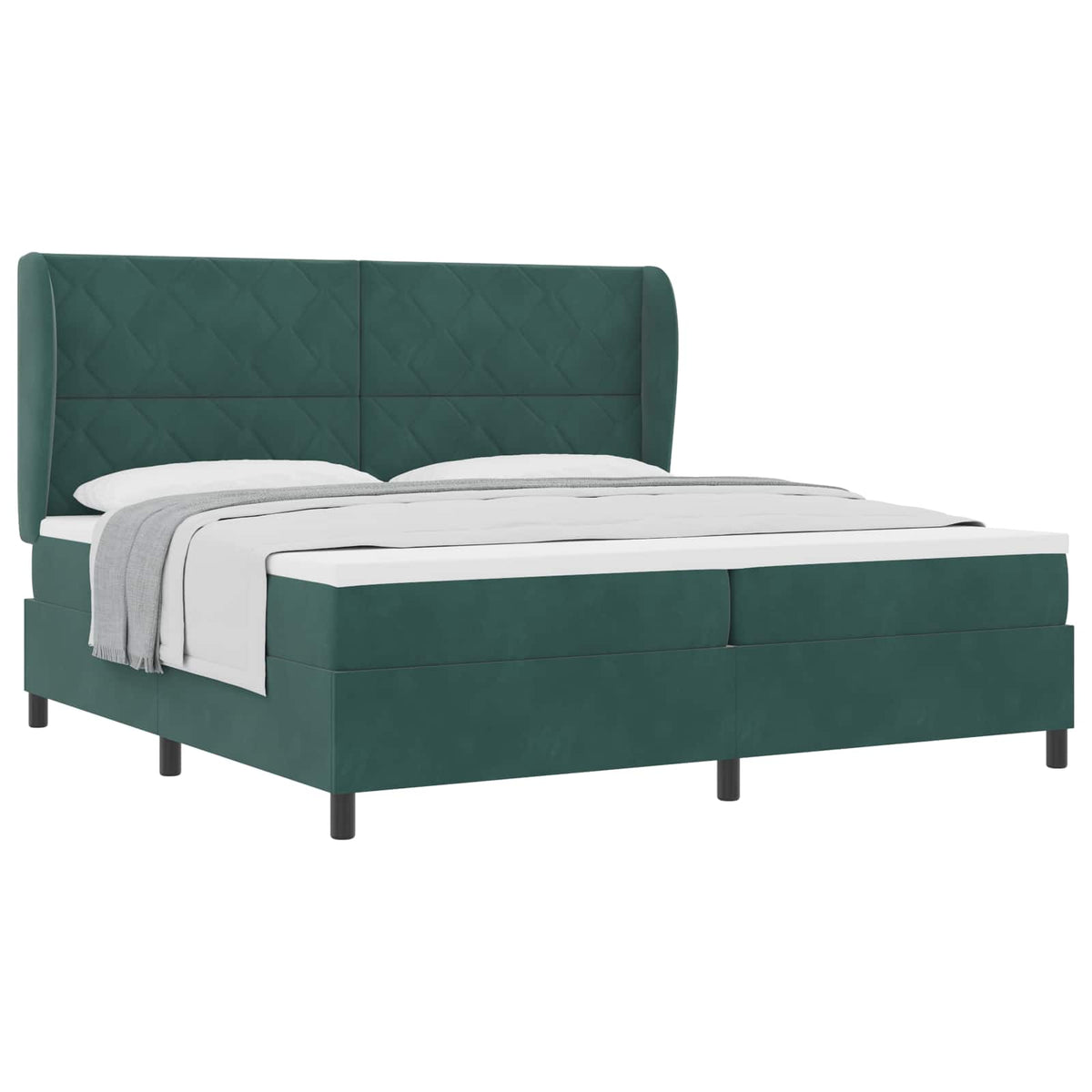 Box spring seng med hovedgærde Mørkegrøn 200 x 200 cm Fløjl