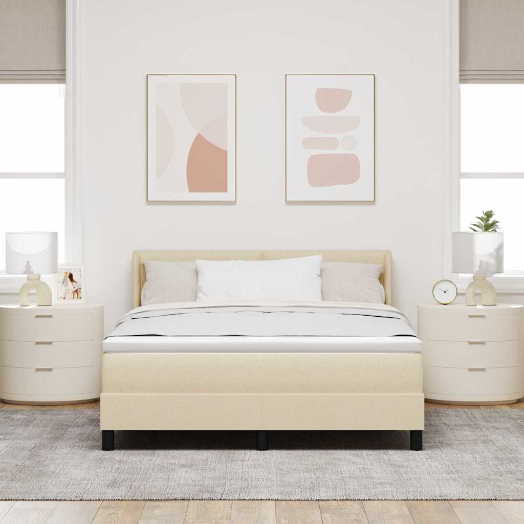 Box spring seng med hovedgærde Creme 190 x 140 cm Stof