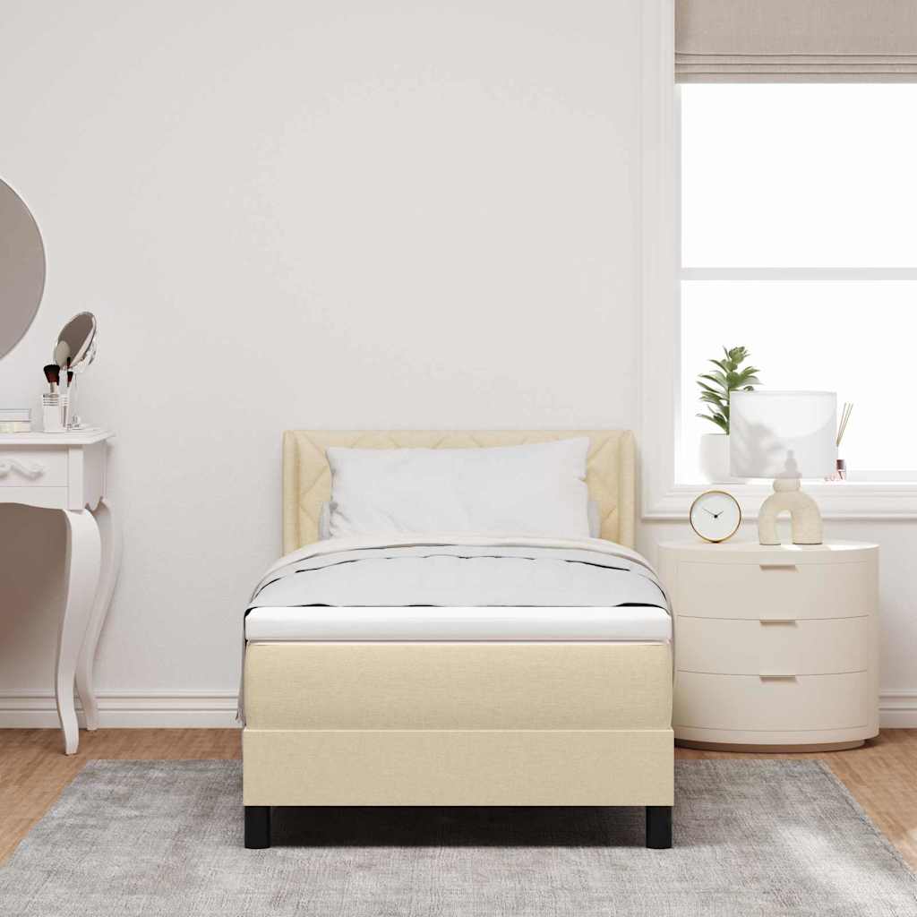 Box spring seng med hovedgærde Creme 200 x 90 cm Stof