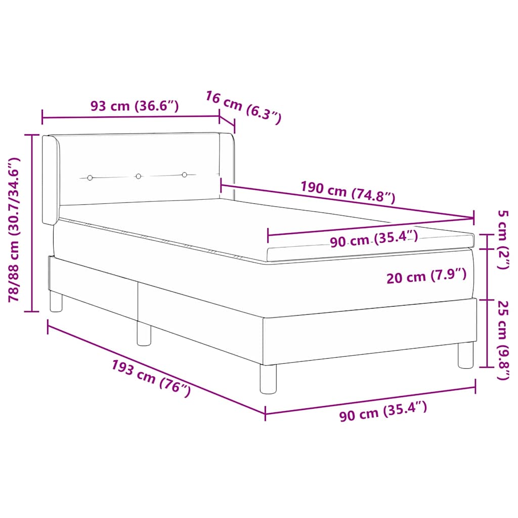 Box spring seng med hovedgærde Gråbrun 190 x 90 cm Stof