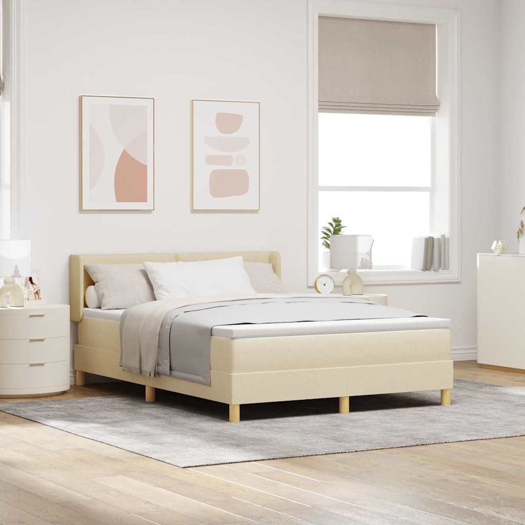 Box spring seng med hovedgærde Creme 190 x 140 cm Stof