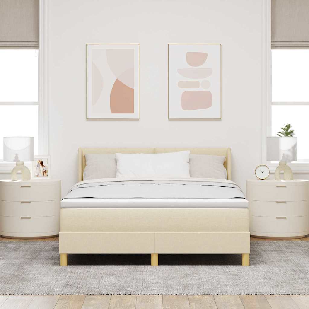 Box spring seng med hovedgærde Creme 190 x 140 cm Stof