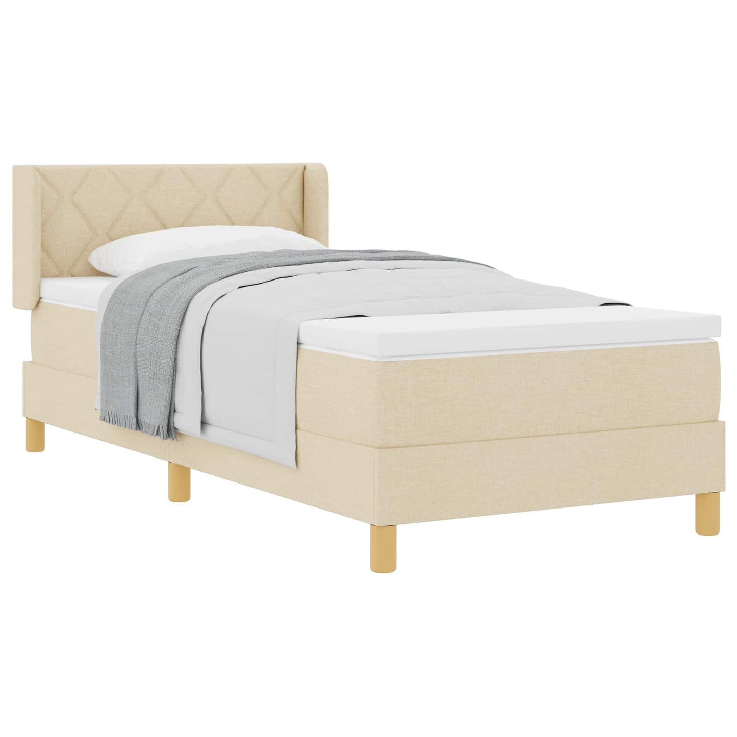 Box spring seng med hovedgærde Creme 200 x 90 cm Stof