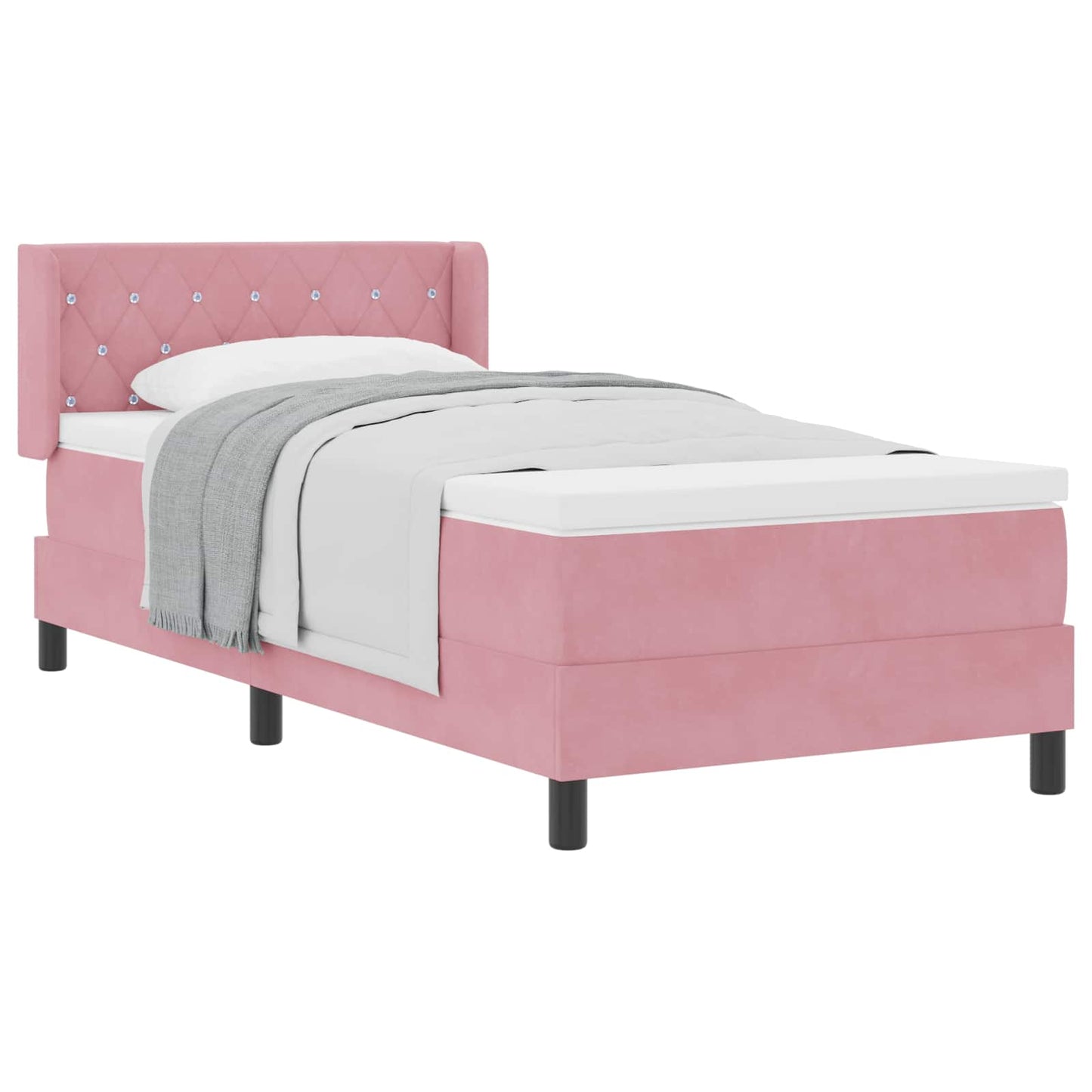 Box spring seng med hovedgærde Lyserød 190 x 90 cm Fløjl
