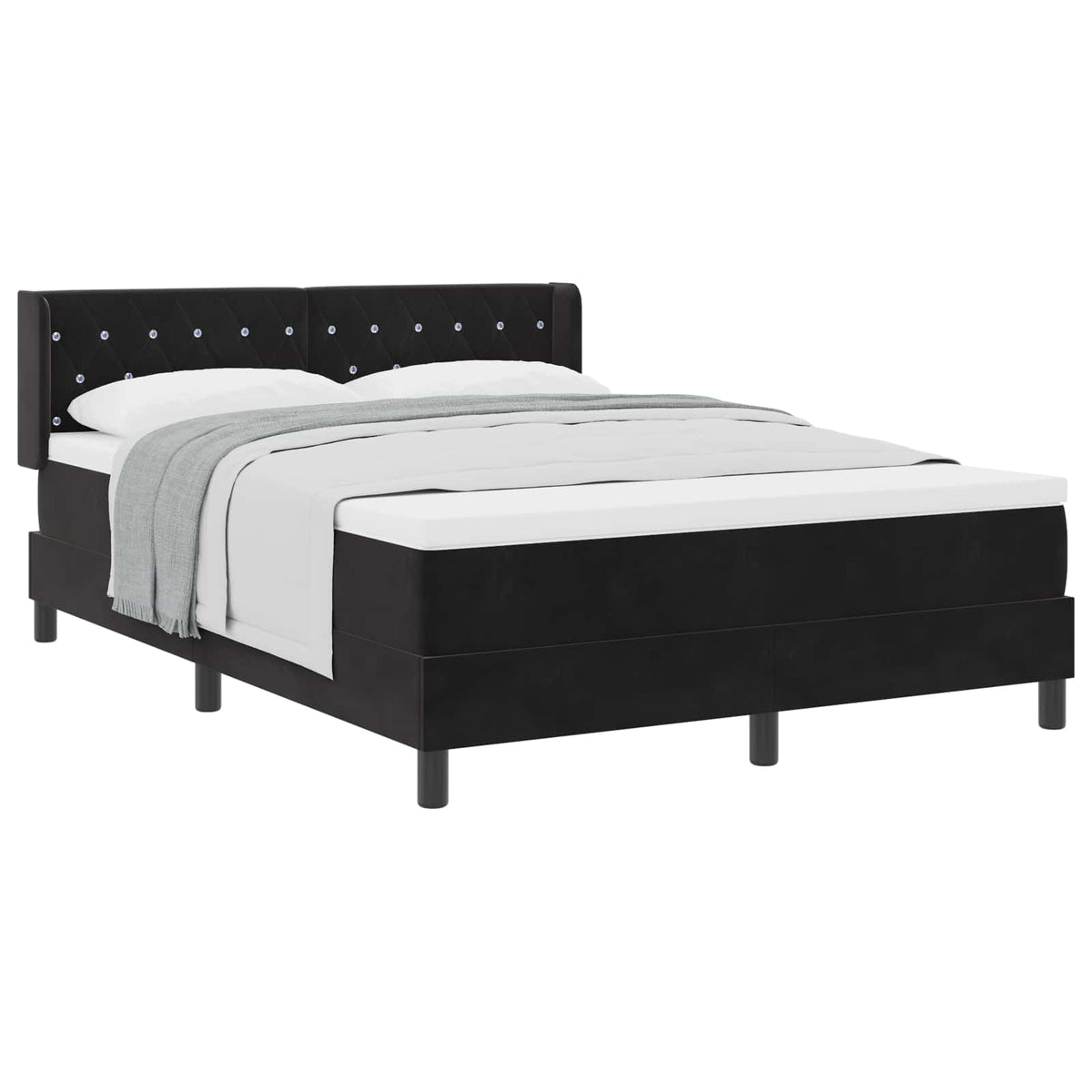 Box spring seng med hovedgærde Sort 190 x 140 cm Fløjl