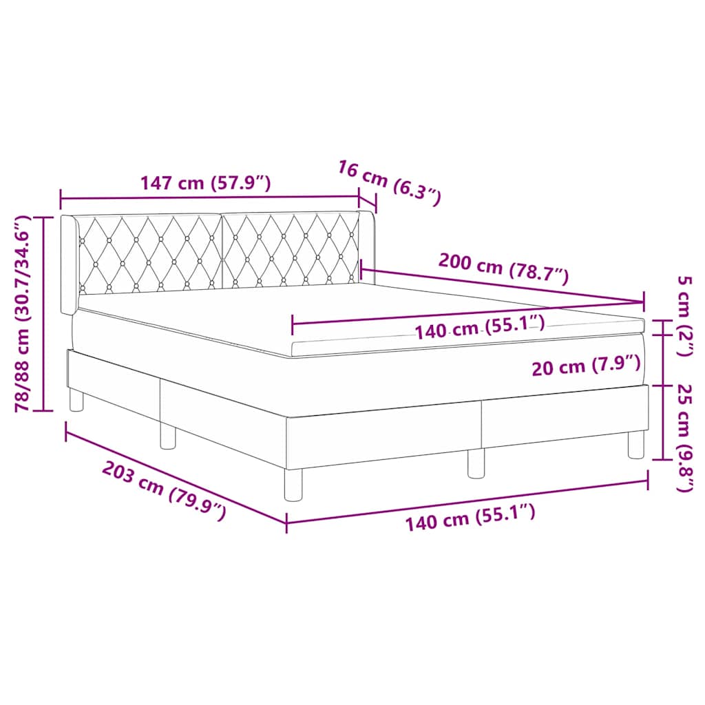 Box spring seng med hovedgærde Mørkegrå 200 x 140 cm Fløjl