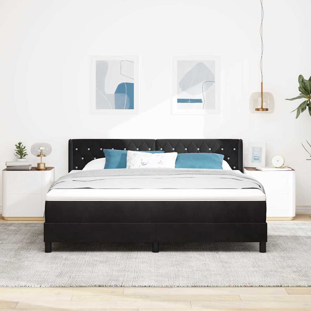 Box spring seng med hovedgærde Sort 200 x 180 cm Fløjl
