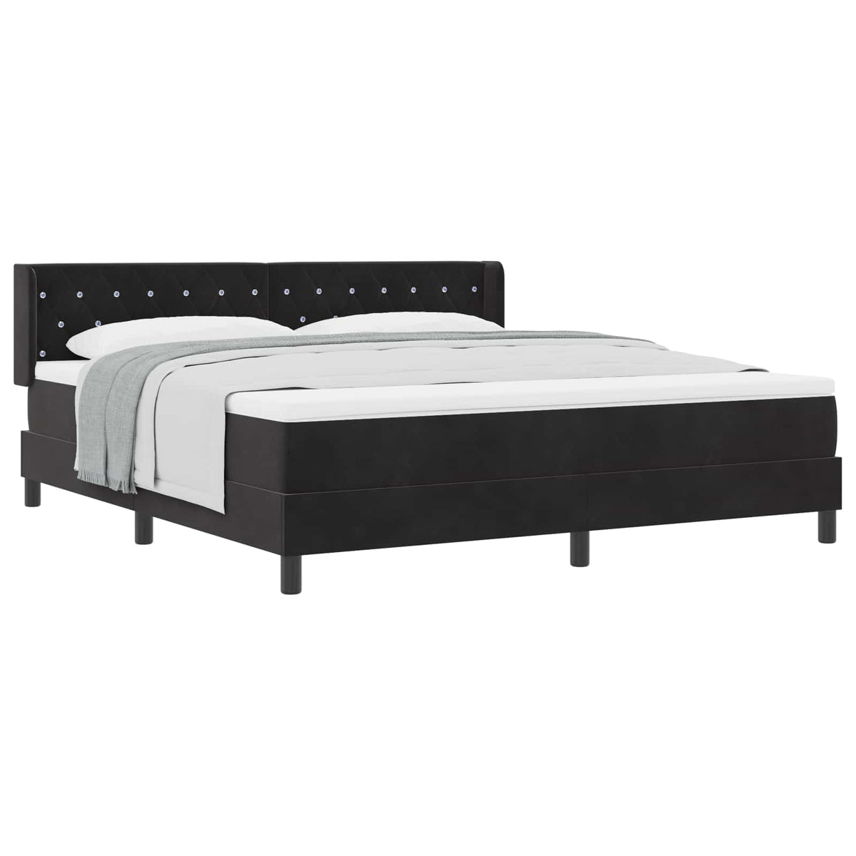 Box spring seng med hovedgærde Sort 200 x 180 cm Fløjl