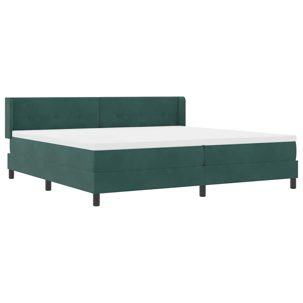 Box spring seng med hovedgærde Mørkegrøn 200 x 200 cm Fløjl