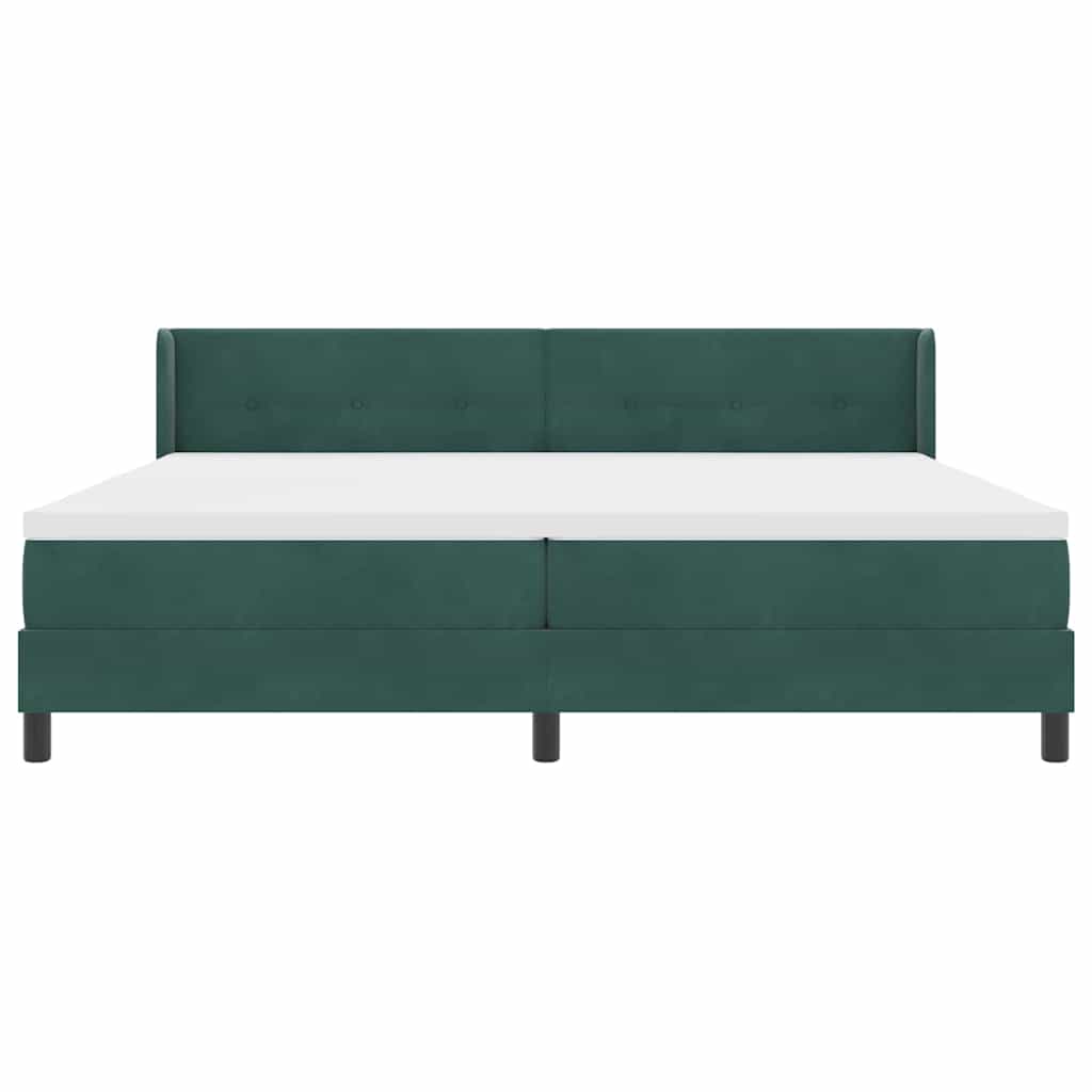 Box spring seng med hovedgærde Mørkegrøn 200 x 200 cm Fløjl