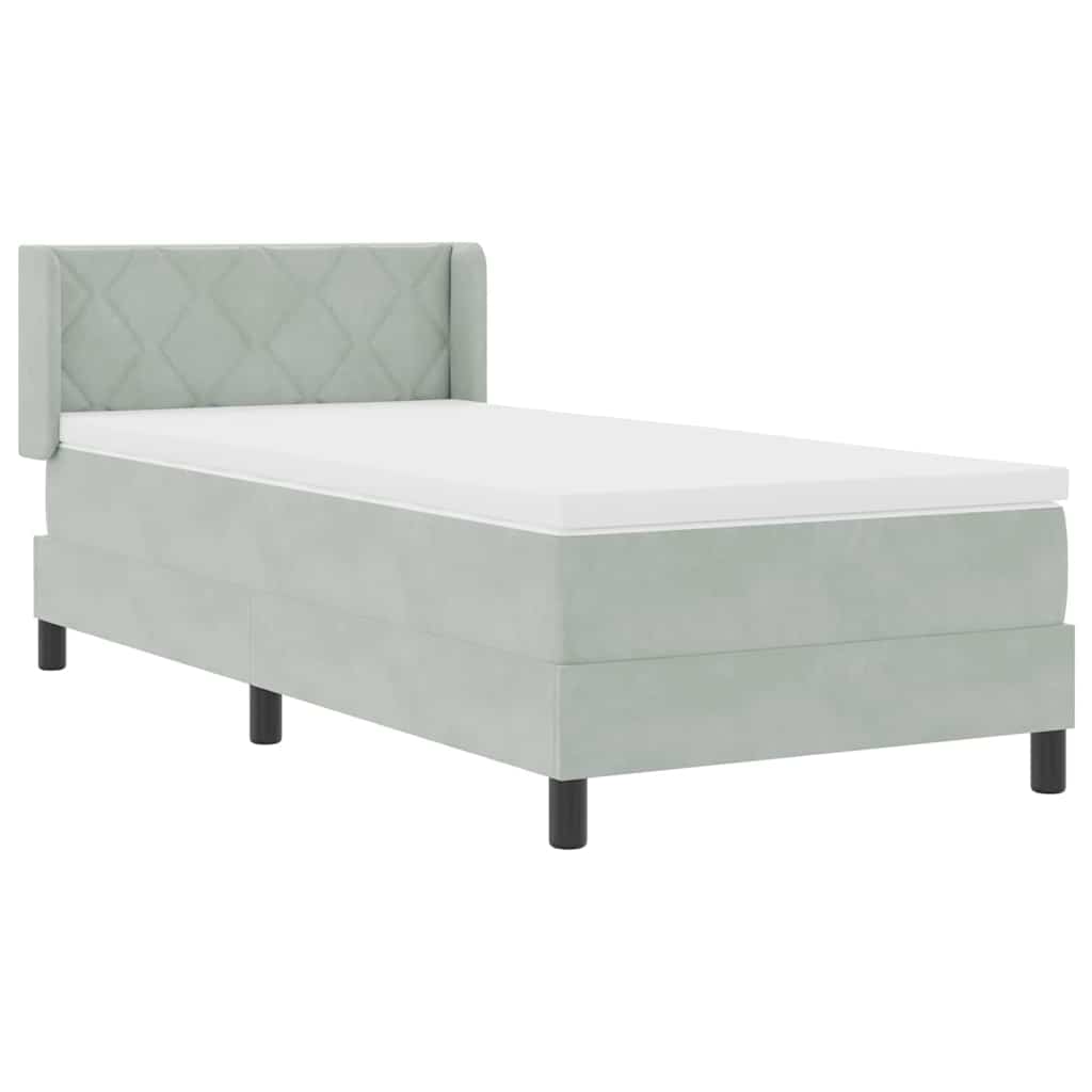 Box spring seng med hovedgærde Lysegrå 190 x 90 cm Fløjl