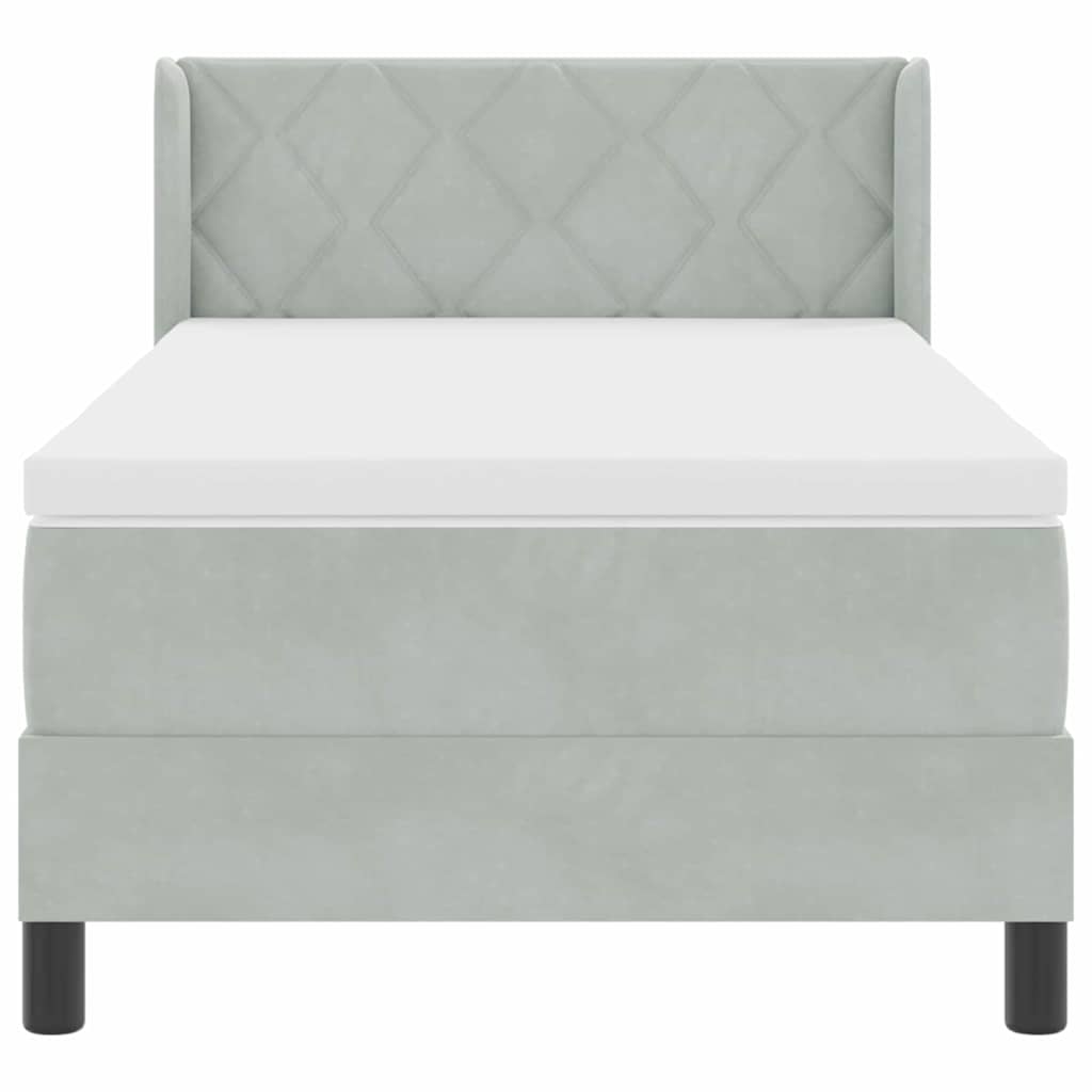 Box spring seng med hovedgærde Lysegrå 190 x 90 cm Fløjl