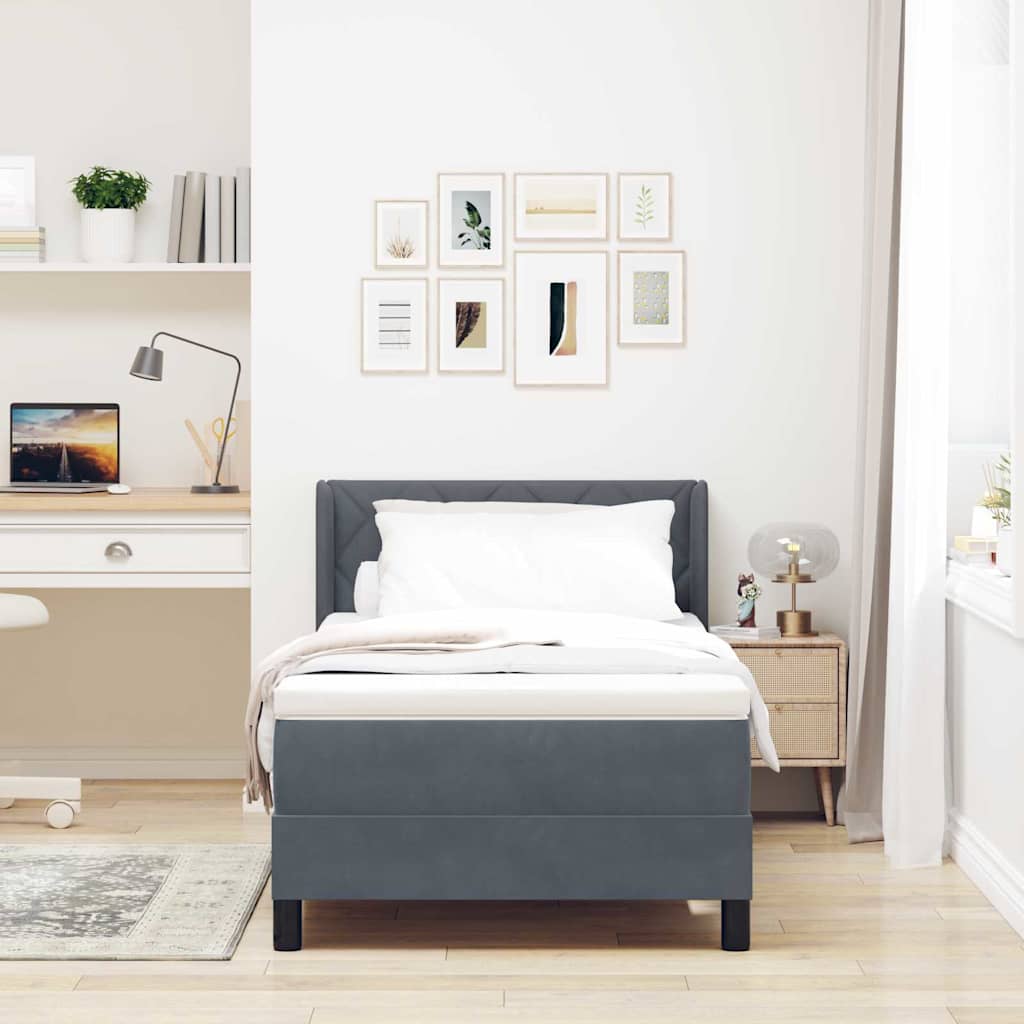 Box spring seng med hovedgærde Mørkegrå 190 x 90 cm Fløjl