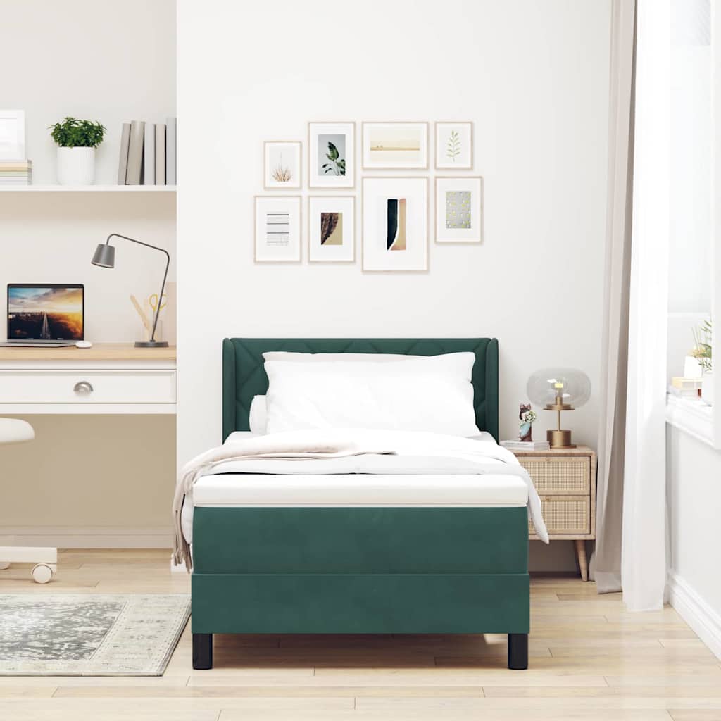 Box spring seng med hovedgærde Mørkegrøn 190 x 90 cm Fløjl