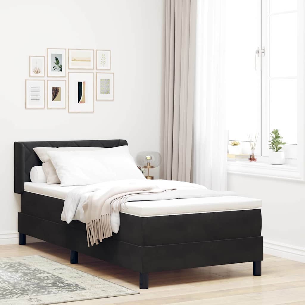 Box spring seng med hovedgærde Sort 200 x 90 cm Fløjl