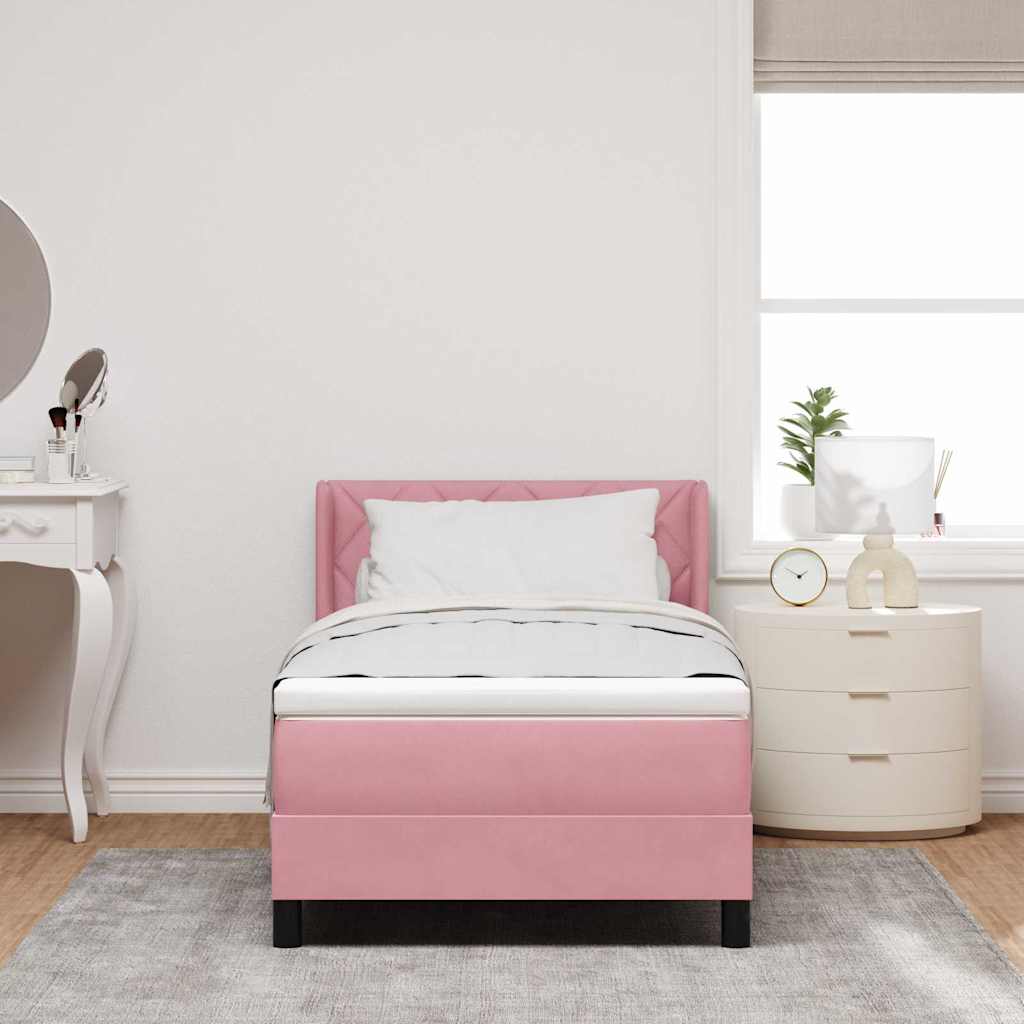 Box spring seng med hovedgærde Lyserød 200 x 90 cm Fløjl