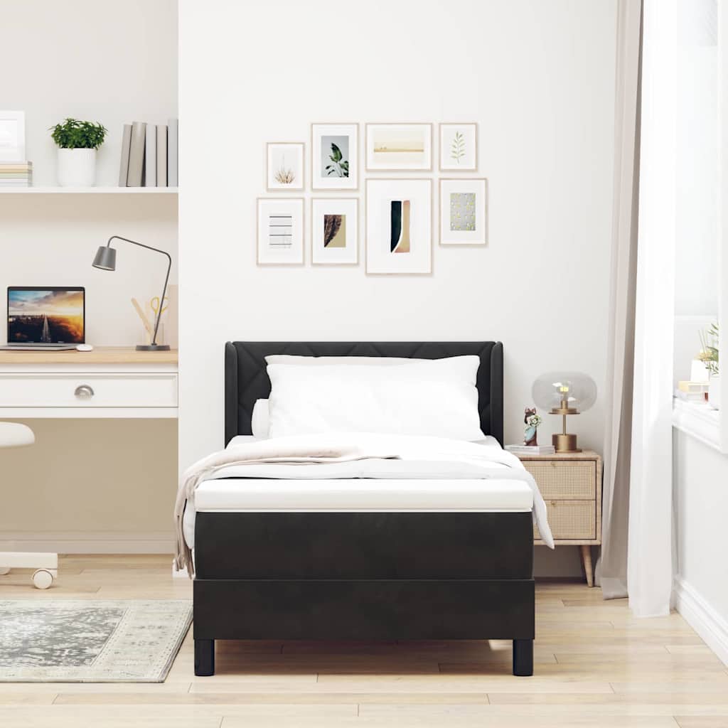 Box spring seng med hovedgærde Sort 200 x 100 cm Fløjl
