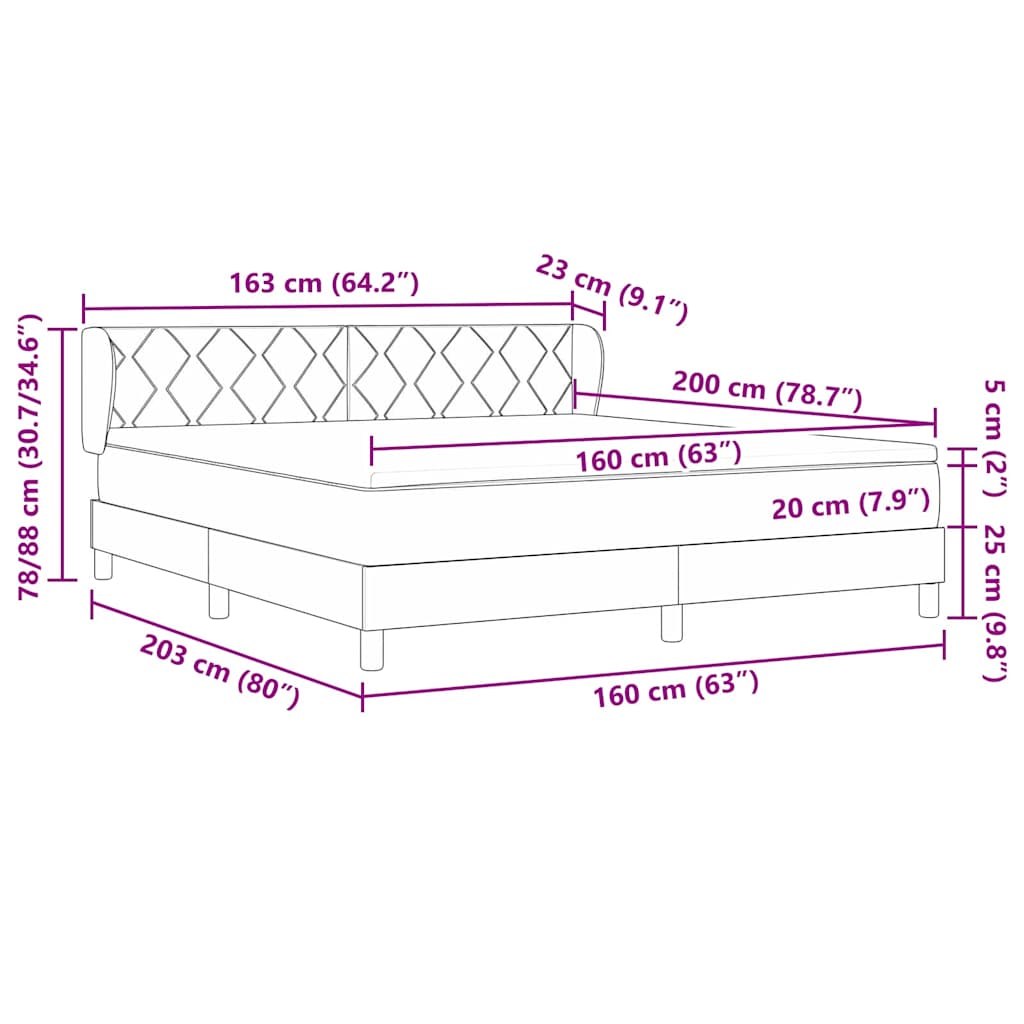 Box spring seng med hovedgærde Mørkegrå 200 x 160 cm Fløjl