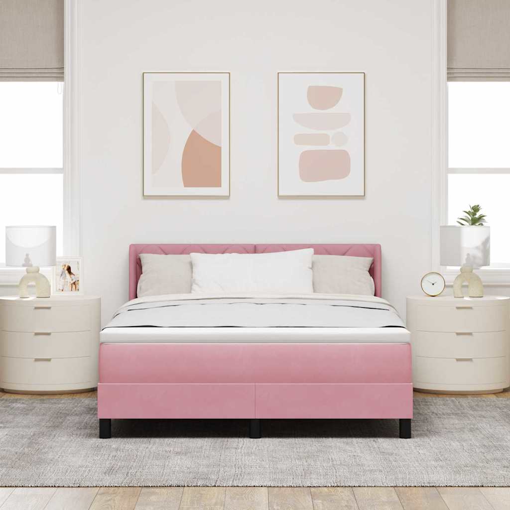 Box spring seng med hovedgærde Lyserød 200 x 160 cm Fløjl