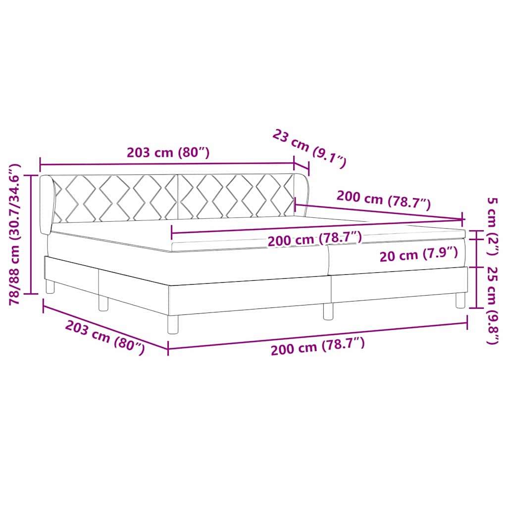 Box spring seng med hovedgærde Sort 200 x 200 cm Fløjl