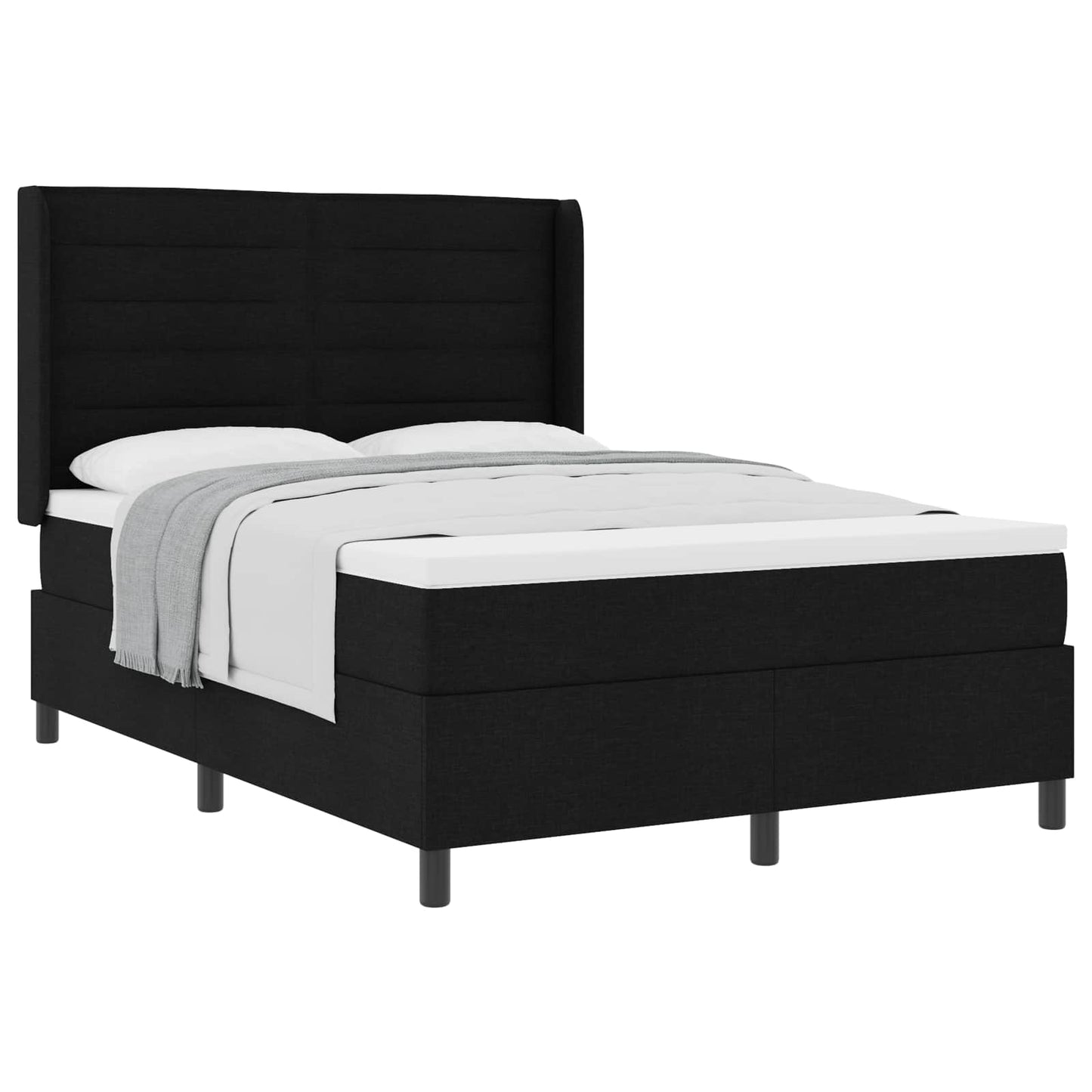 Box spring seng med pude med hovedgærde Sort 190 x 140 cm Stof
