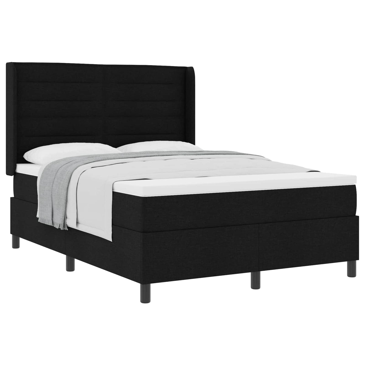 Box spring seng med pude med hovedgærde Sort 200 x 140 cm Stof