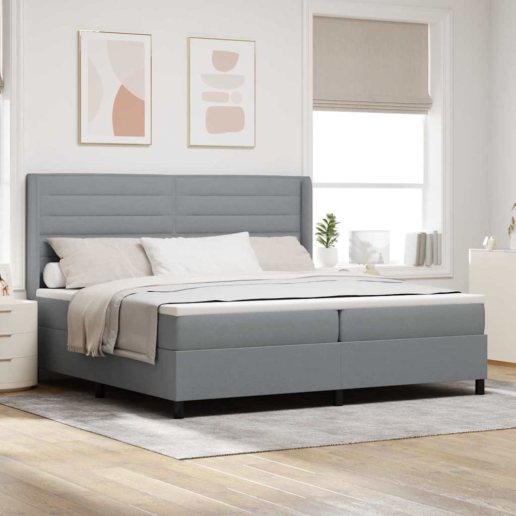 Box spring seng med pude Lysegrå 200 x 200 cm Stof