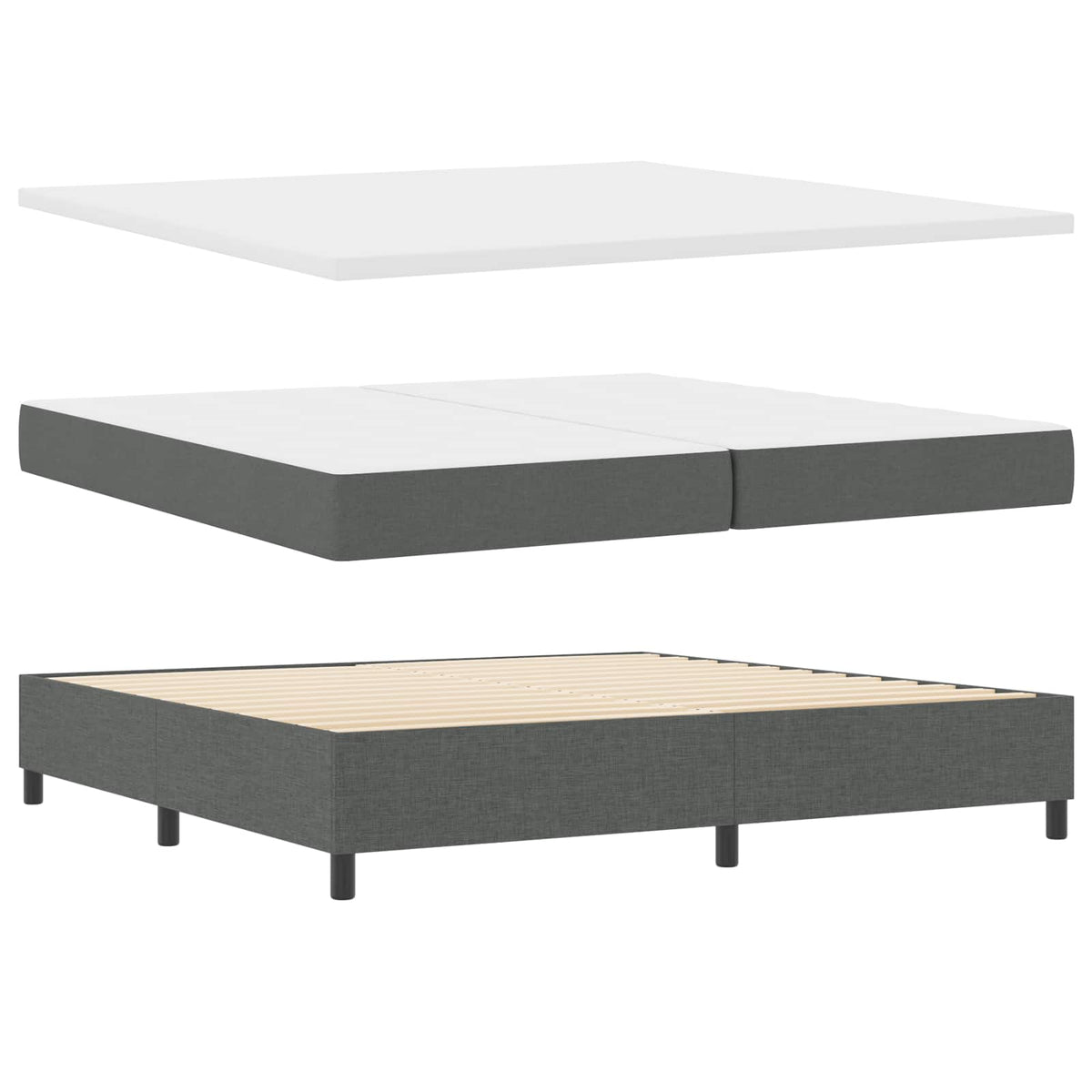 Box spring seng med pude Mørkegrå 200 x 200 cm Stof