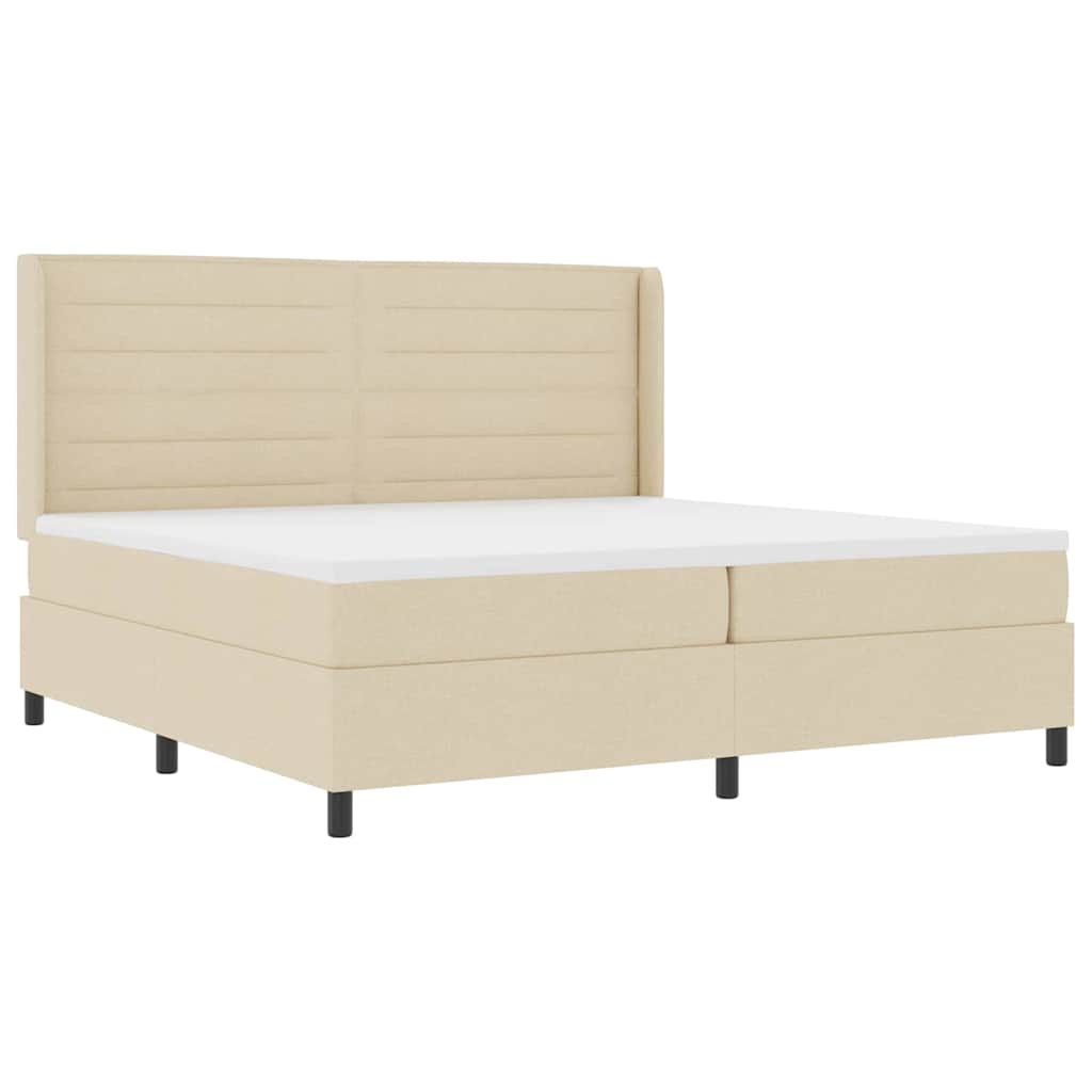 Box spring seng med pude med hovedgærde Creme 200 x 200 cm Stof
